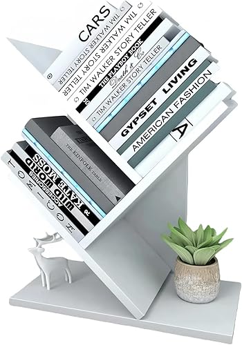 Miniatura 9 de Godferyxin Estantería de árbol, estantería de madera de 3 niveles y mini estante de libros pequeño para oficina, hogar o escritorio escolar, estante