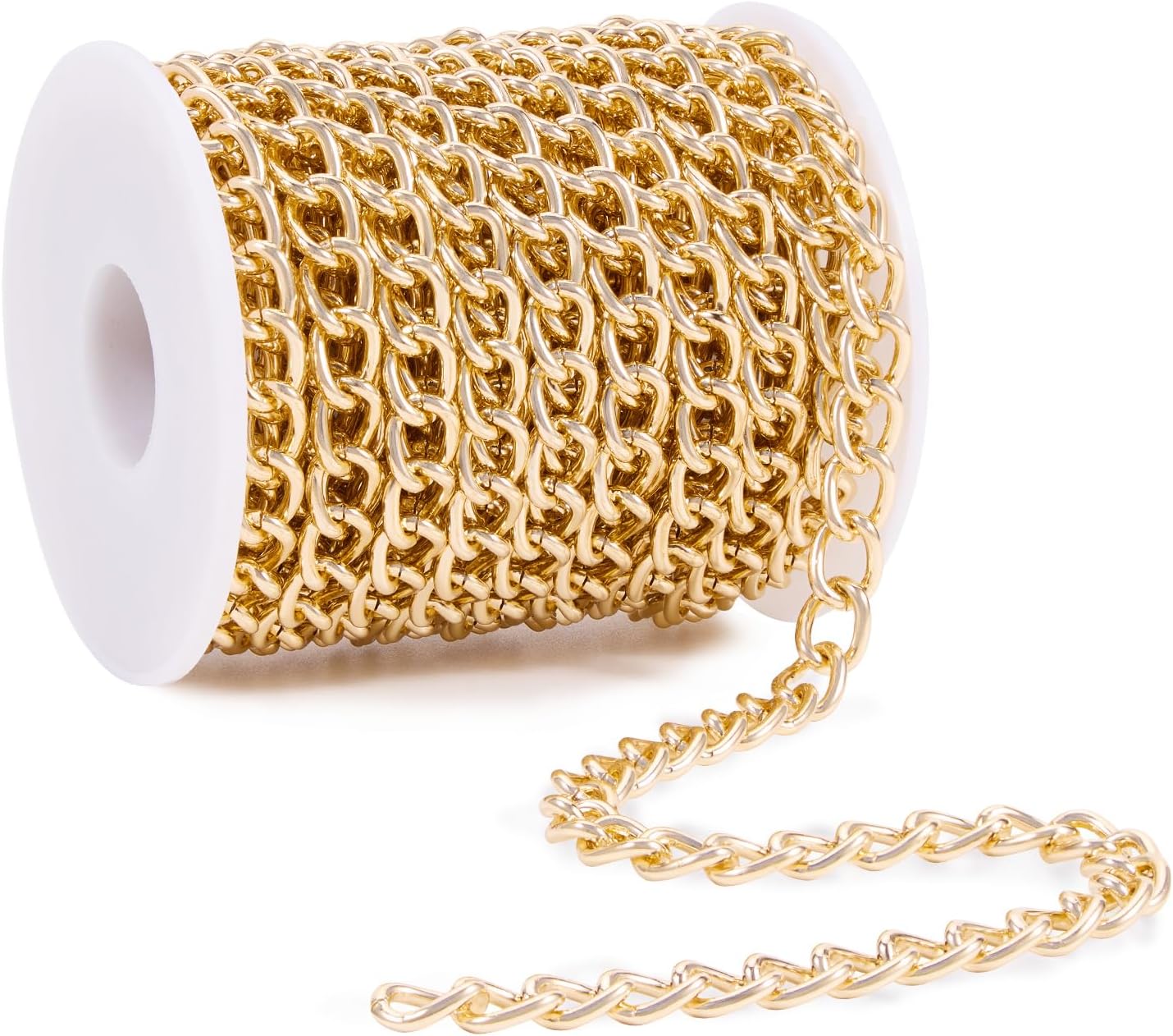 BORUINIE 33 Feet Gold Plated Curb Chain Aluminum Thick Open Twisted Craft Belt Link Chain Roll for Bracelet Necklace Jewelry Making