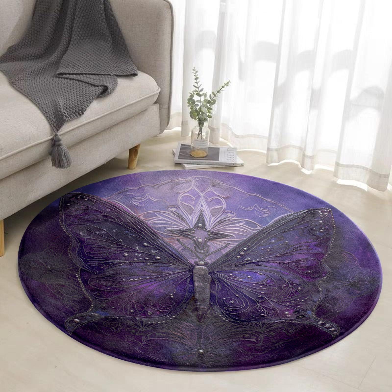 Tapis extérieur rond lavable en machine avec dossier antidérapant doux 100cm