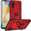 for Galaxy A13 5G Case,with HD Screen Protector,[Military Grade] Ring Car Mount Kickstand Hybrid Hard PC Soft TPU Shockproof Protective Case for Samsung Galaxy A13 5G Red