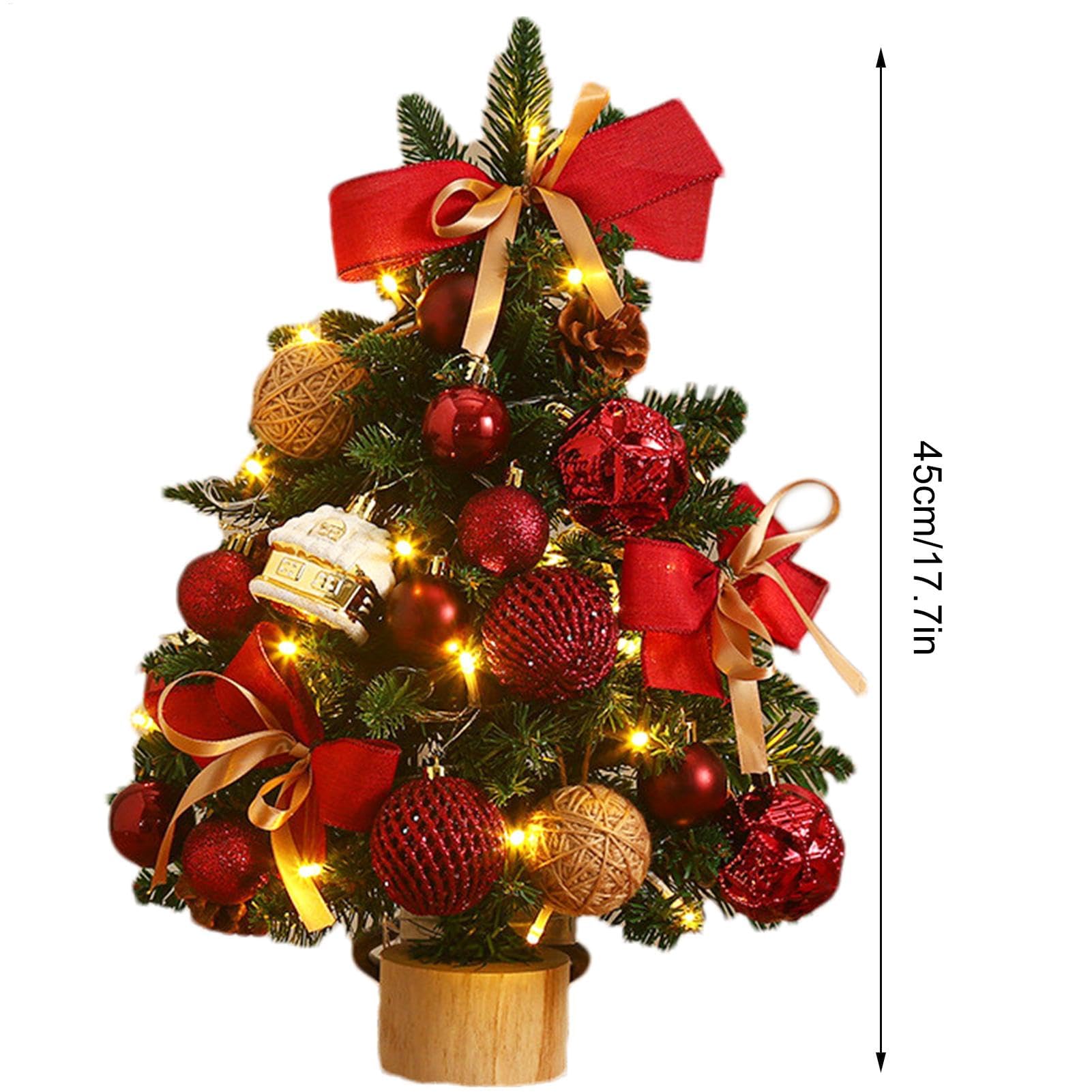 Vorbeleuchteter LED-Weihnachtsbaum mit Ornamenten – für Zuhause, Schlafzimmer, Wohnzimmer und kleine Räume, Dekoration für den Urlaub