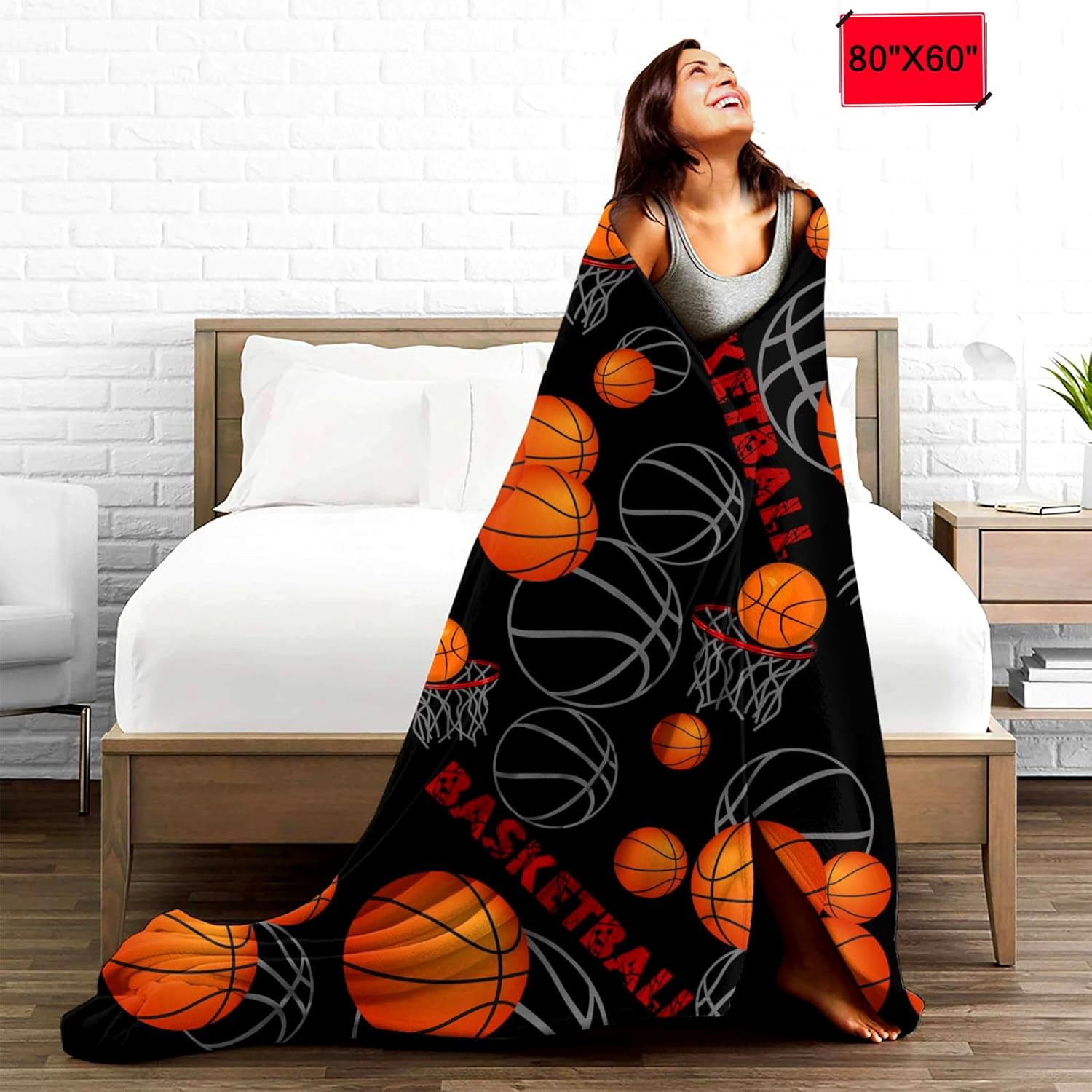 Super Soft Basketball Blanket Lightweight Cozy 3D Printed Flannel Soccer Baseball Throw Blankets for Sport Fans Kids Adults Gifts 60"X50"