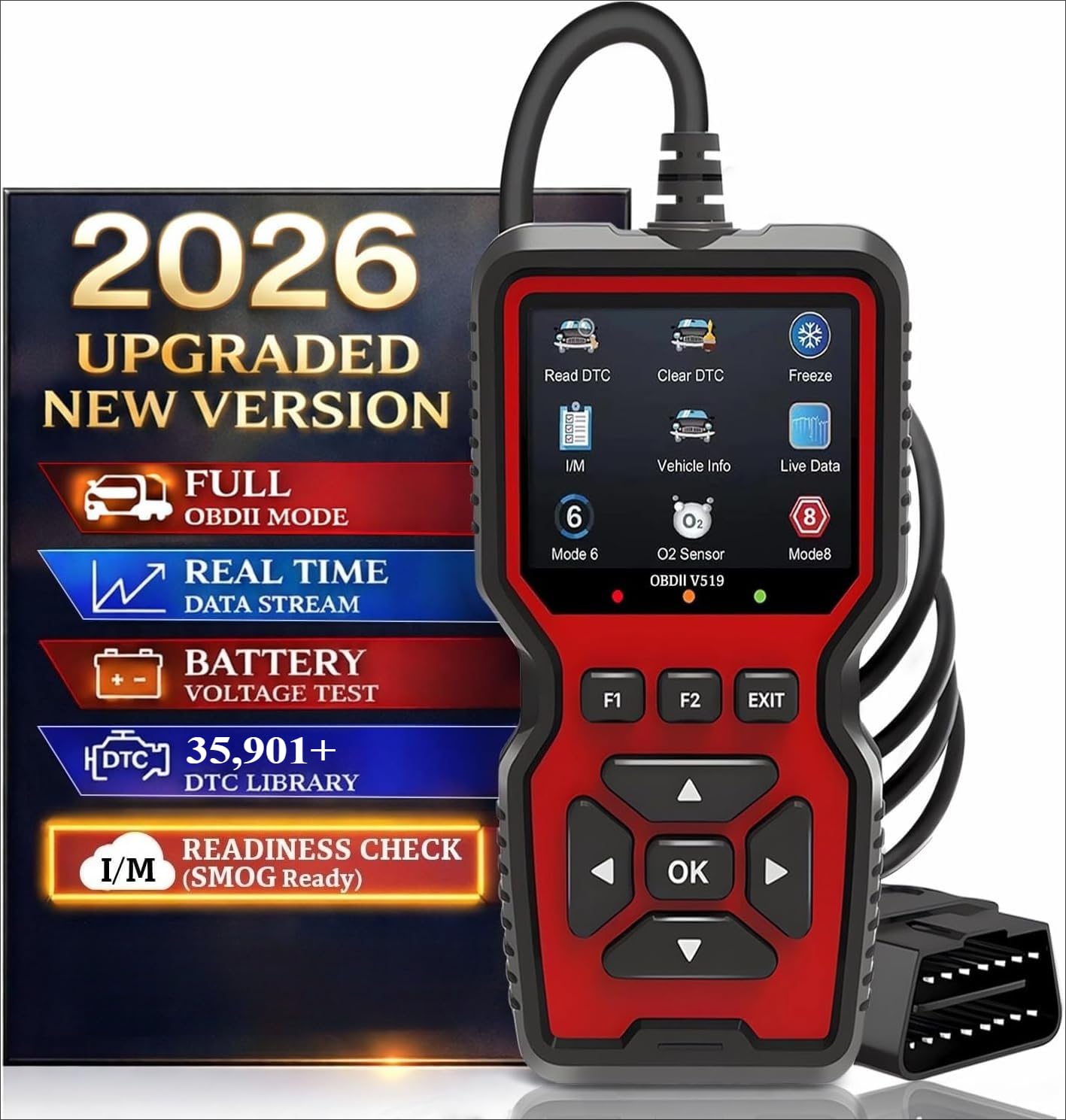 OBD2 Diagnosegerät, Auslesegerät KFZ für OBDII Autos, OBD Adapter, A | OBDII Diagnosewerkzeuge mit Alle OBD2 Funktionen, Motor Diagnose, Batterietest, Fehlerauslesegerät ab 2002 für alle Fahrzeuge