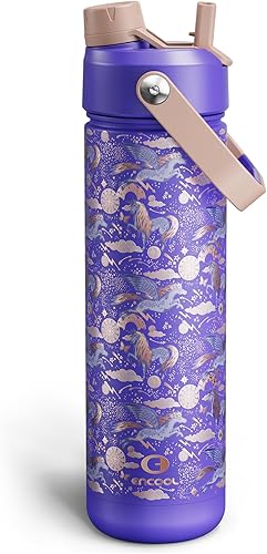 Miniatura 195 de ENCOOL Botella de agua aislada con popote, de acero inoxidable, a prueba de fugas, sin BPA, al vacío de doble pared que se mantiene fría durante 24