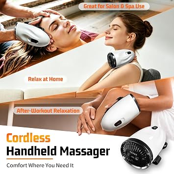Professional Barber Massager, Cordless Handheld Vibration Massager, White