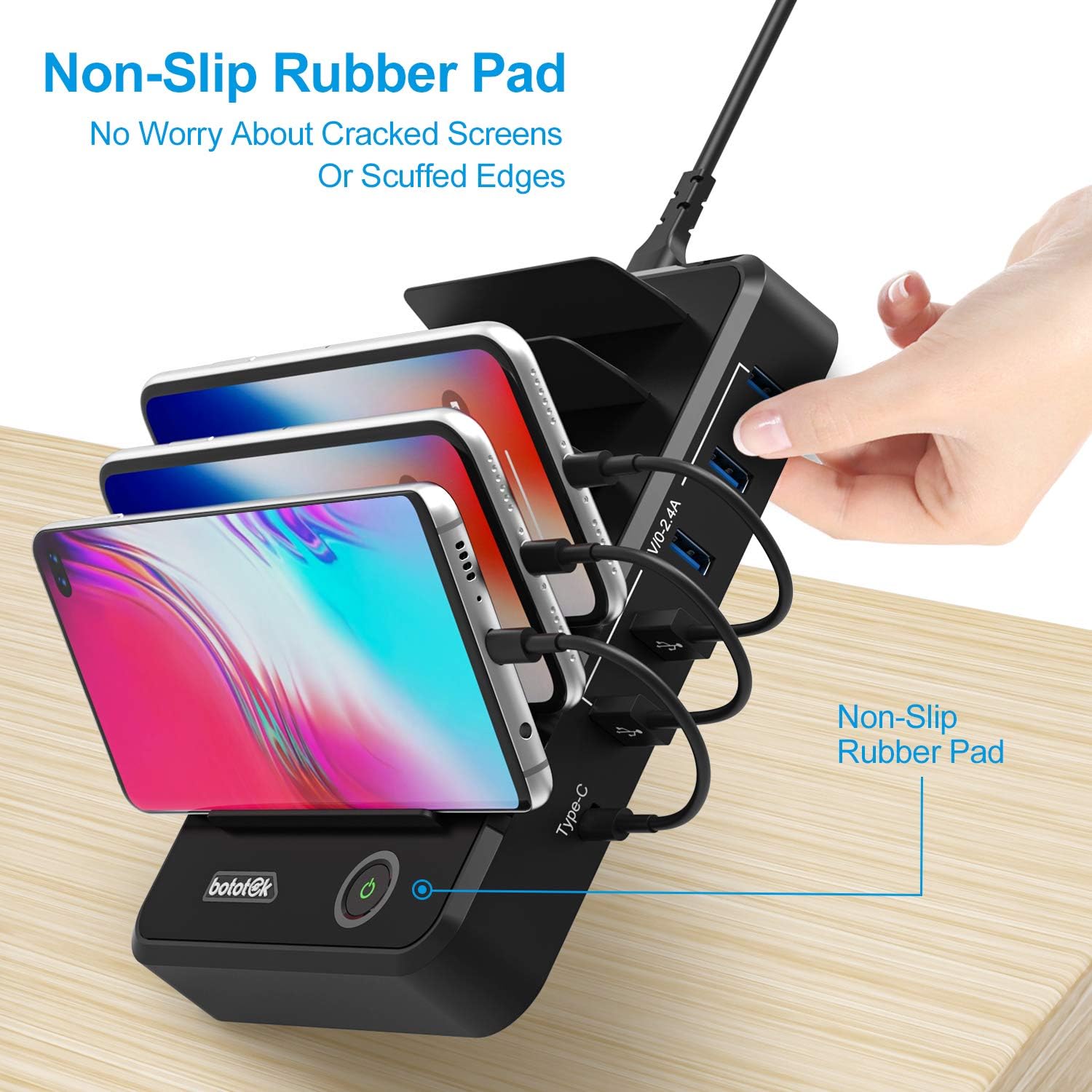 Bototek 5-Port USB Charging Station Dock & Organizer,Multiple USB Charger for Smartphones, Tablets & Other Gadgets-Black