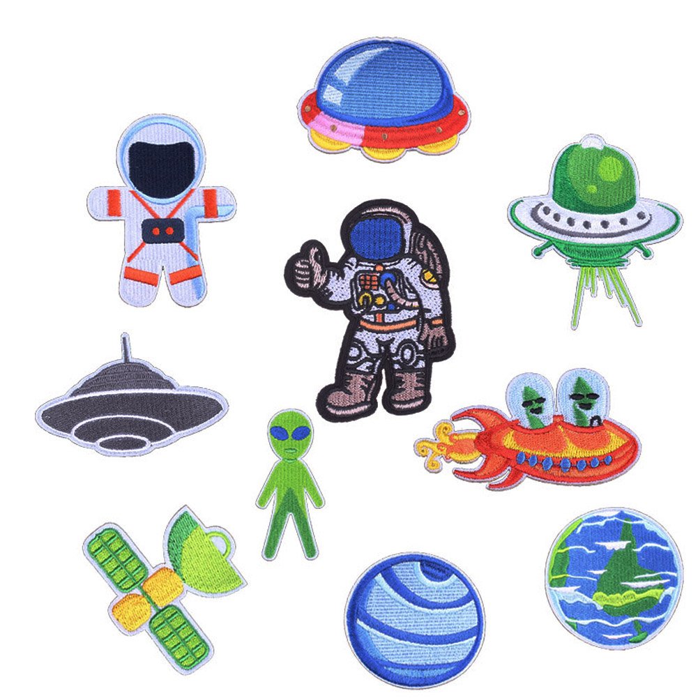 XUNHUI Space Planet Alien Patch UFO Explorer Patch Astronaut Embroidered Iron On Patches for Clothes Parches Clothing Badges 1 Set