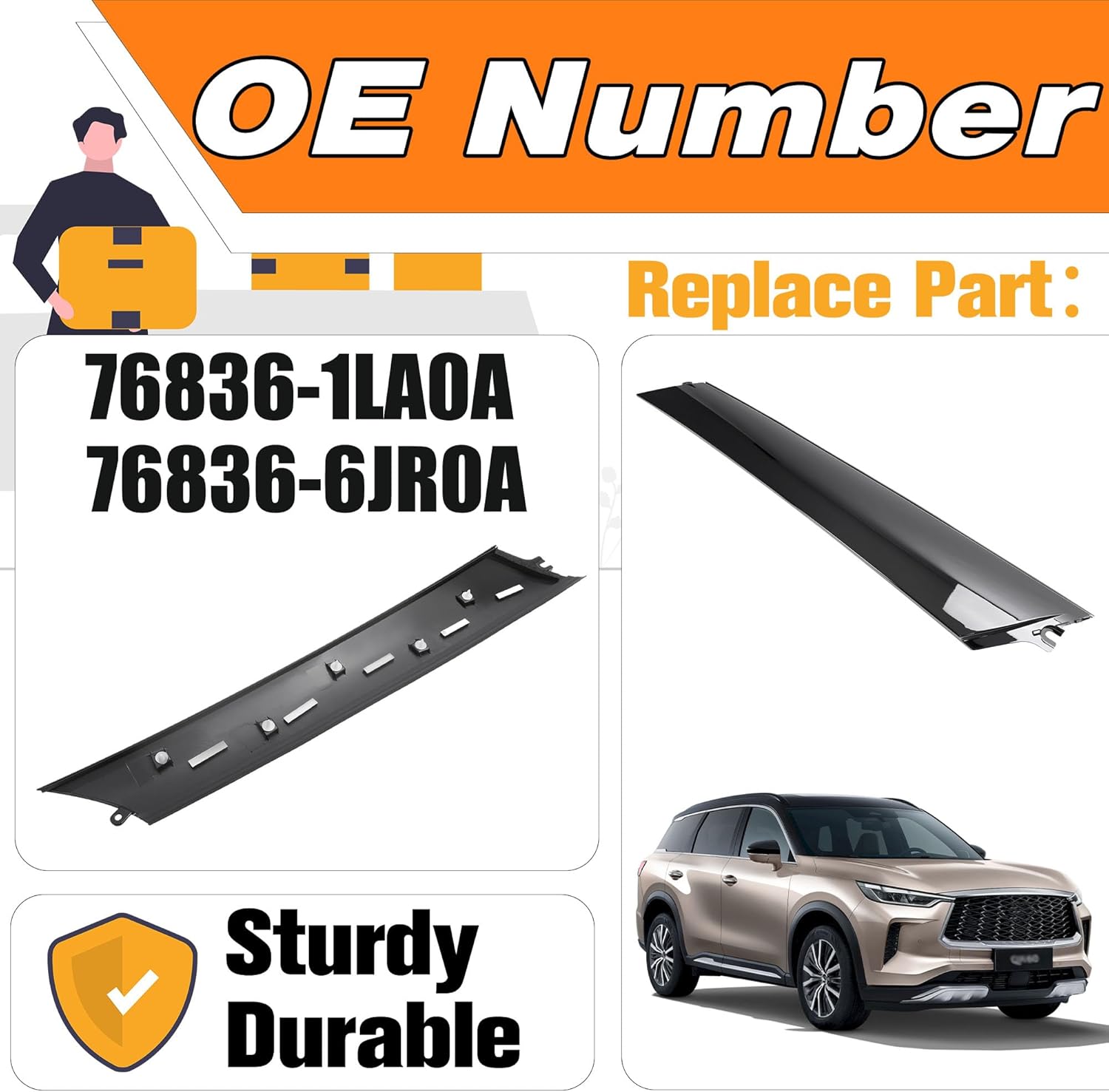Windshield A Pillar Molding Trim Panel Compatible with 2011-2013 Infiniti QX56 2014-2023 QX80 2017-2022 Nissan Armada Replacement forLeft & Right (76836-1LA0A 76836-6JR0A)