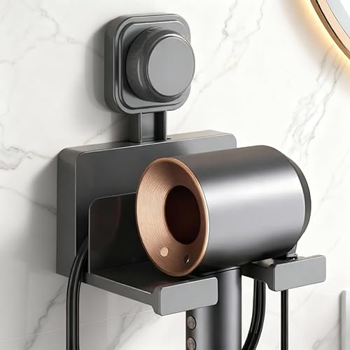 Organizador de almacenamiento para secador de pelo con ventosa con estante y ganchos para baño. Reutilizable, plástico ABS, resistente al óxido,