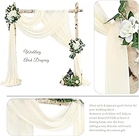 Vista 19 de Tela para envolver arco de boda, 4 paneles de 28 x 20 pies, cortinas de arco de boda rosa para ceremonia, cortinas de tela de gasa para cenador