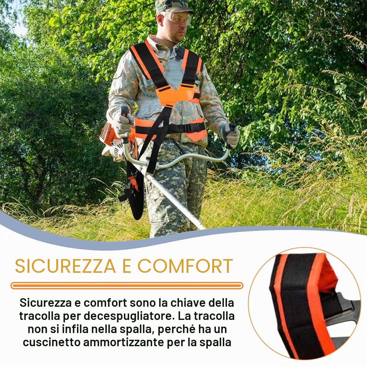 FGen - Tosaerba con imbracatura a doppia spalla, tracolla regolabile per tosaerba, cinghia professionale per decespugliatore, tosaerba con imbracatura a doppia spalla per decespugliatore o