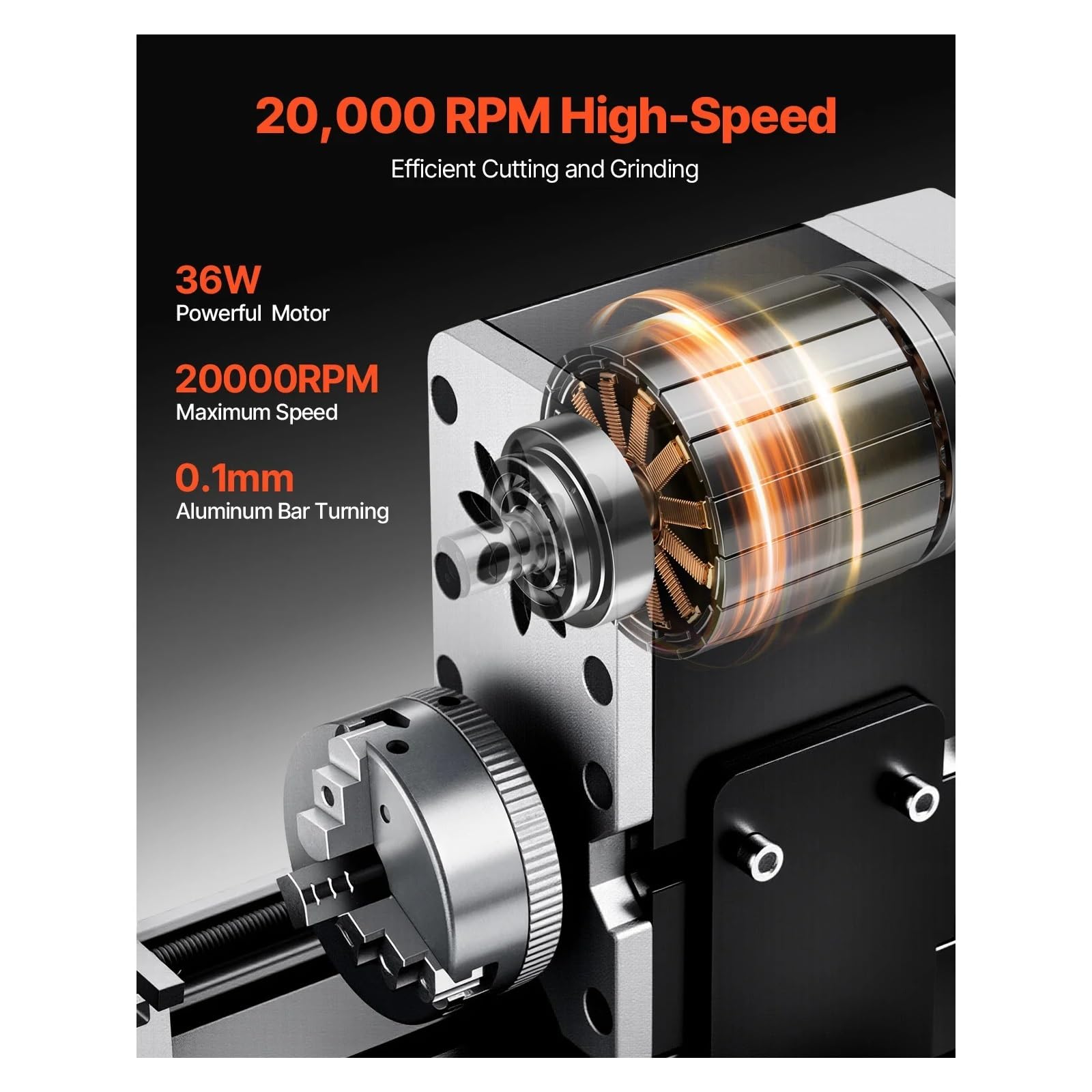 2,76 X 5,12 Zoll Mini-Metalldrehmaschine 36 W 20.000 U/min Geschwindigkeit + 3-Backenfutter Aus Aluminiumlegierung For Die Bearbeitung Von Präzisionsteilen,Feldbereit