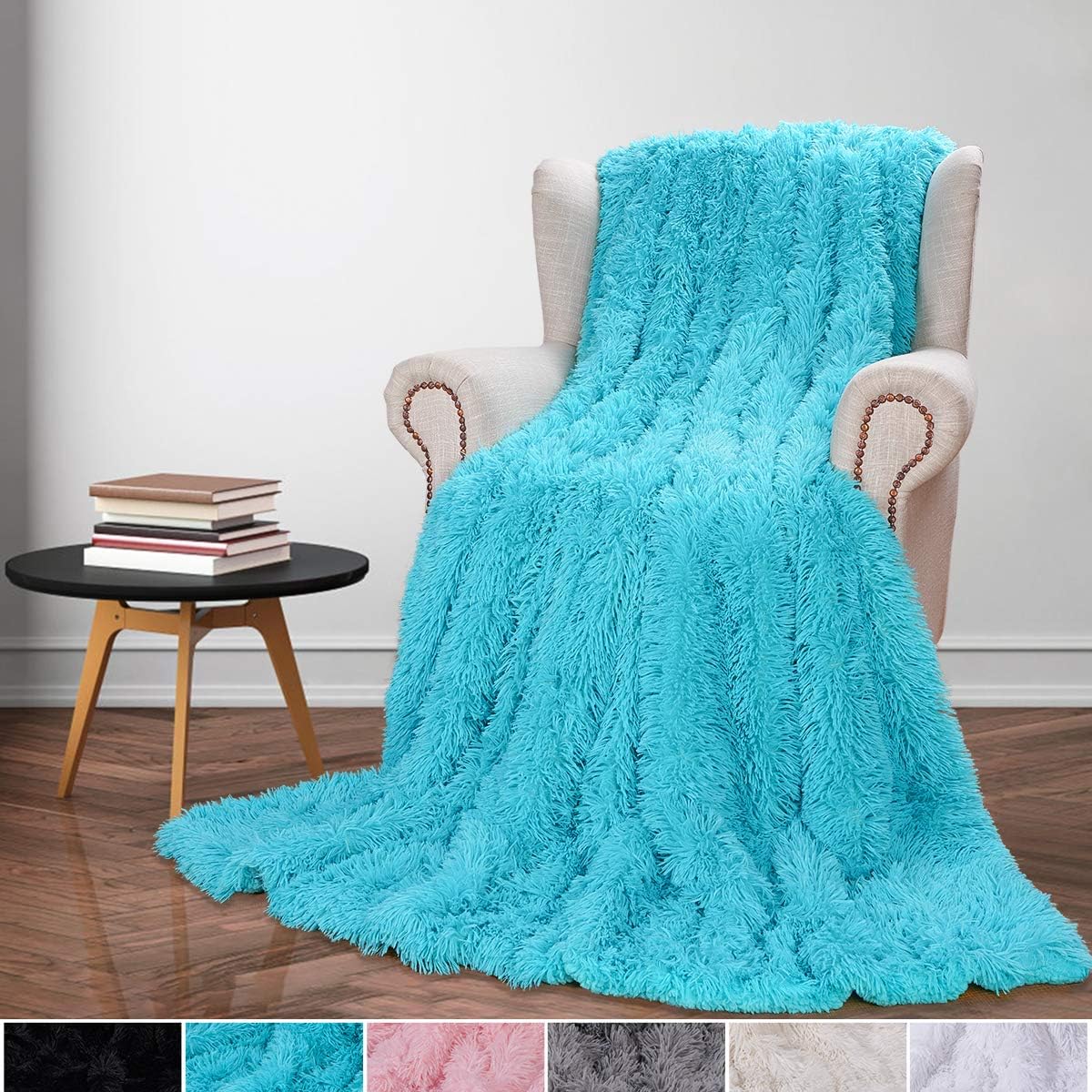 Andecor Soft Fluffy Faux Fur Throw Blanket - 50 x 60 Inches Plush Lightweight Warm Shaggy Fleece Blankets for Bed Couch Sofa Chair Home Decorative, Teal Blue