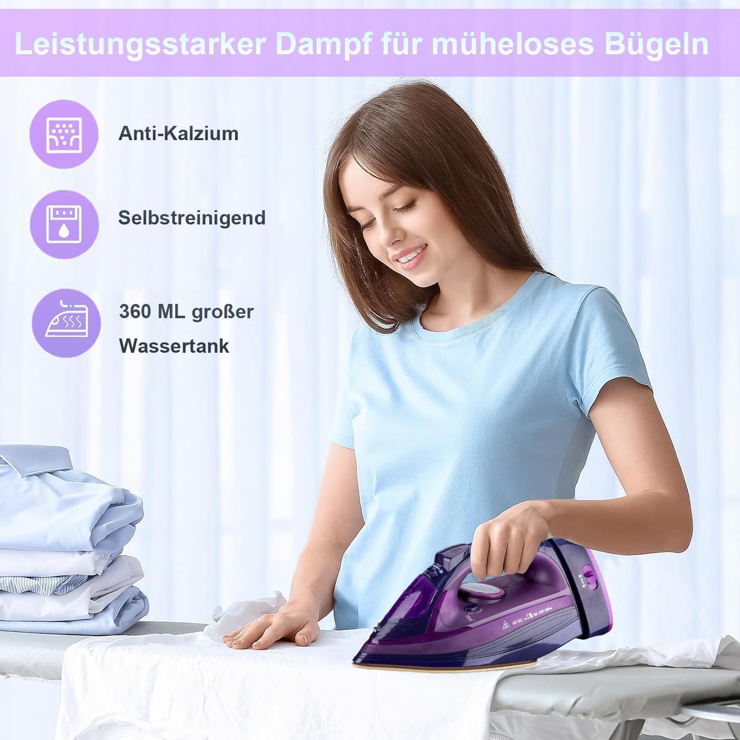 2400W kabelloses Bügeleisen, Dampfbügeleisen, Keramiksohle, abschaltautomatisch & temperaturverstellbar