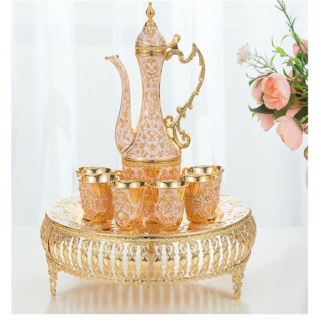 Tyuhduyur B The Wine Set Liquor Tray Department Upscale Metal Pattern Jug Wine Set Whiskey Glass Sake Set (Color : C) (B)