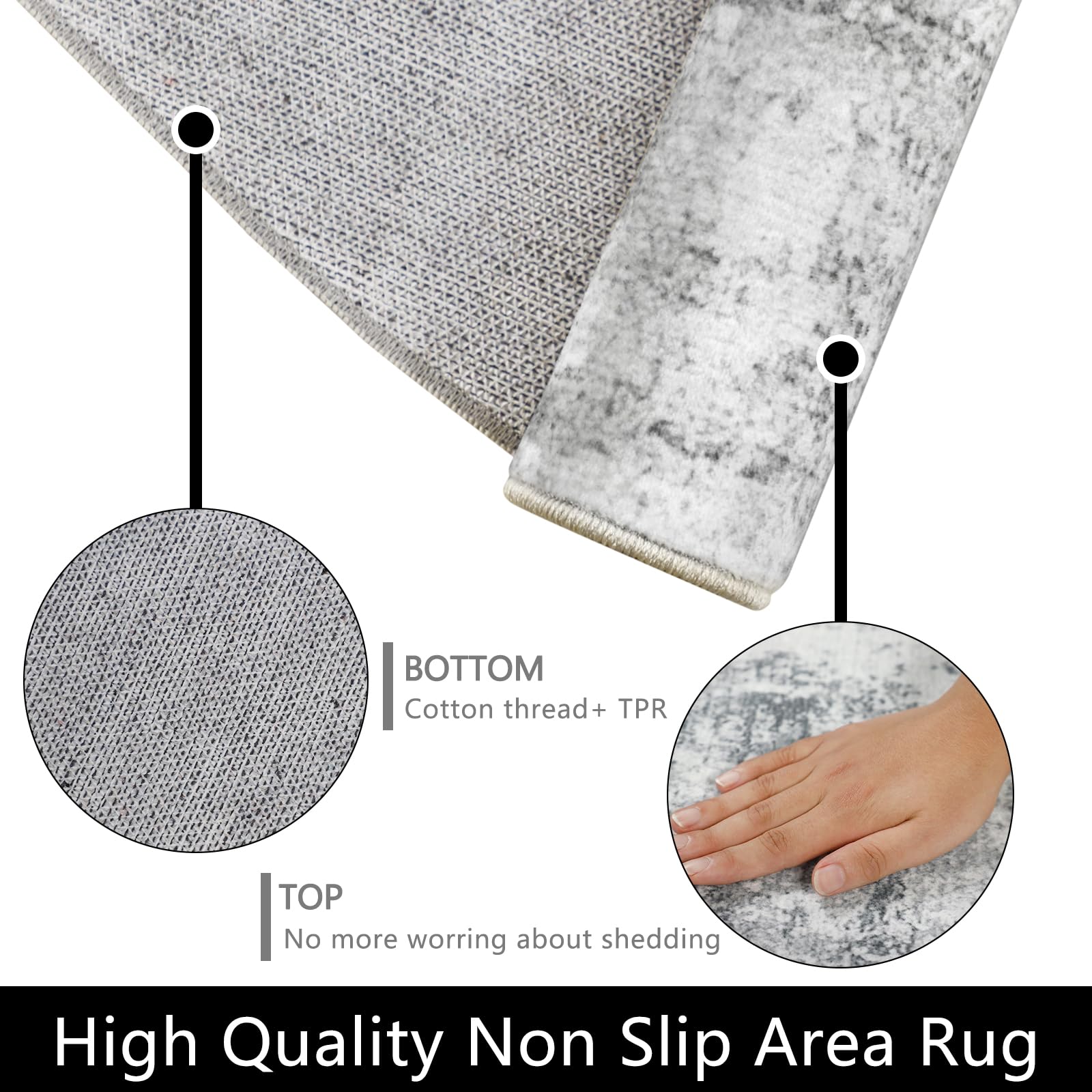 Famibay Rugs Living Room Round 150cm Modern Abstract Grey Washable Circle Rugs Bedroom Round Area Rug Short Pile 5mm Thin Anti Slip Carpet for Dining Room Kids Room Hallway - Image 3