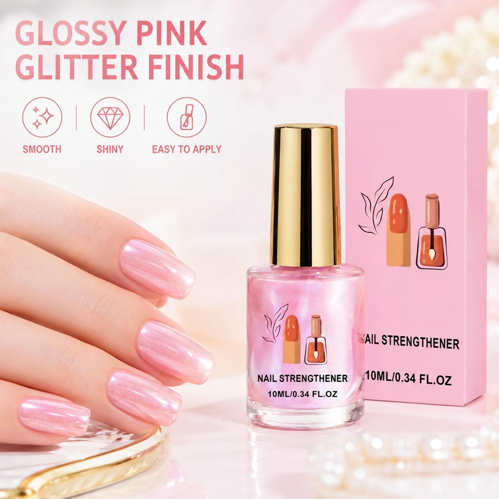 Rosa Glitter Nail Strengthener,Aria Asciutta Rosa Glitter Nail Polish per le Donne,Lunga Durata Formula Quick Dry con Scintillante Lucido Finitura,per fai da te Manicure Casa e Uso Quotidiano (8pcs)