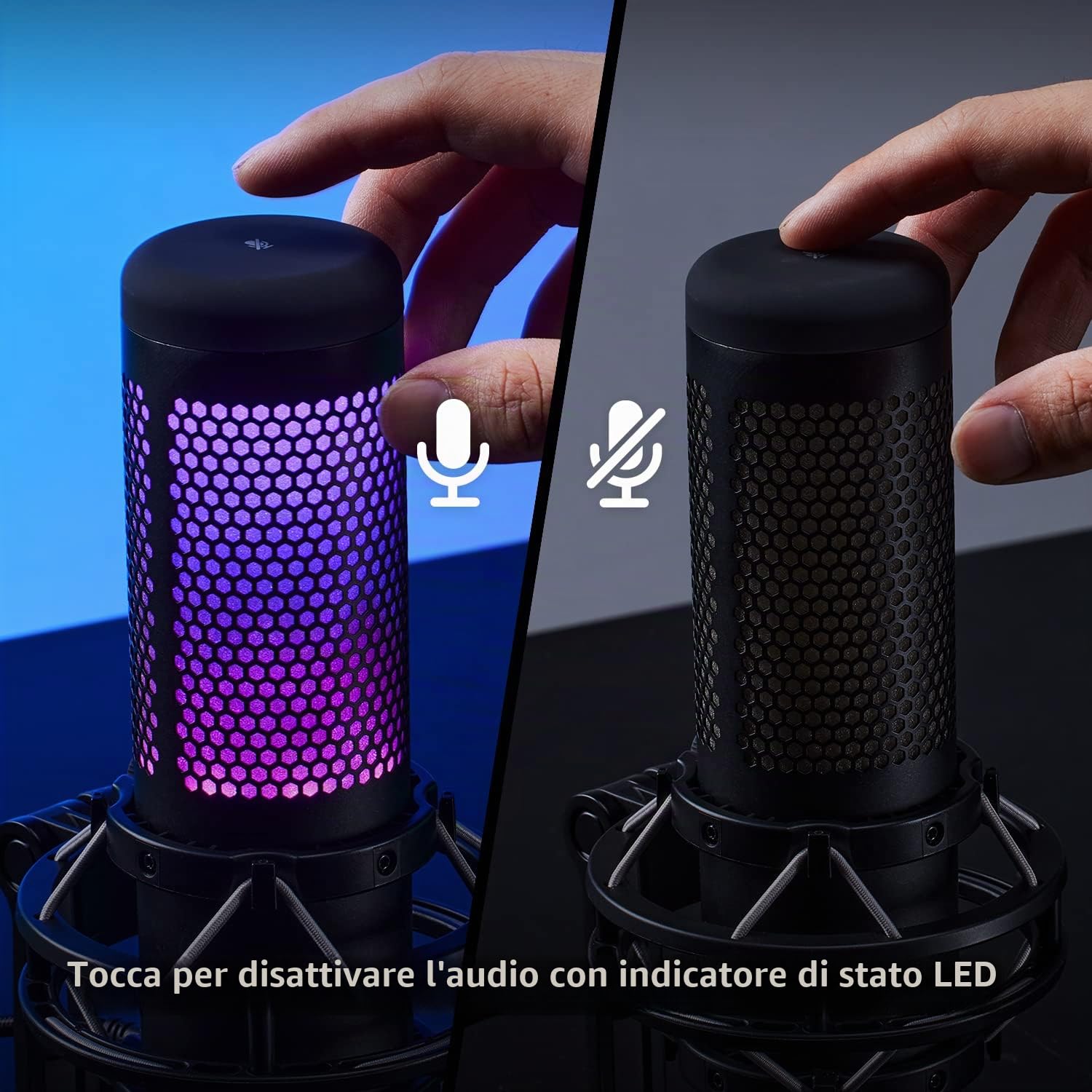 HyperX QuadCast S, Microfono da Gaming, USB a condensatore, Anti-Vibrazione, FiltroPop, Illuminazione RGB, Tap-To-Mute, Streaming, Discord, Twitch, Discord, Youtube, per PC, PS5, PS4, Mac, Bianco