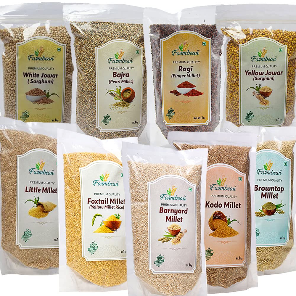 Farmbean 9 KG Combo | Foxtail | Kodo | Little | Barnyard | Browntop | Ragi | Bajra | White Jowar & Yellow Jowar | 100% Organic | Chemical & Pesticides Free | (9 Kg Combo) Pack of 9 | Each 1 Kg (B0BTSQWT5Z) Amazon Price History, Amazon Price Tracker