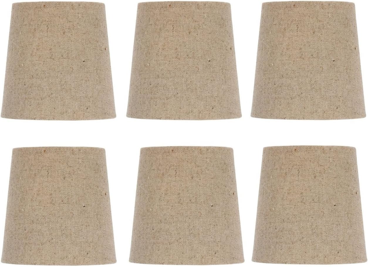 Upgradelights Burlap Chandelier Lamp Shade, Set of Six Shades, 5 Inch Retro Drum, Clips Onto Bulb. 4x5x4.5