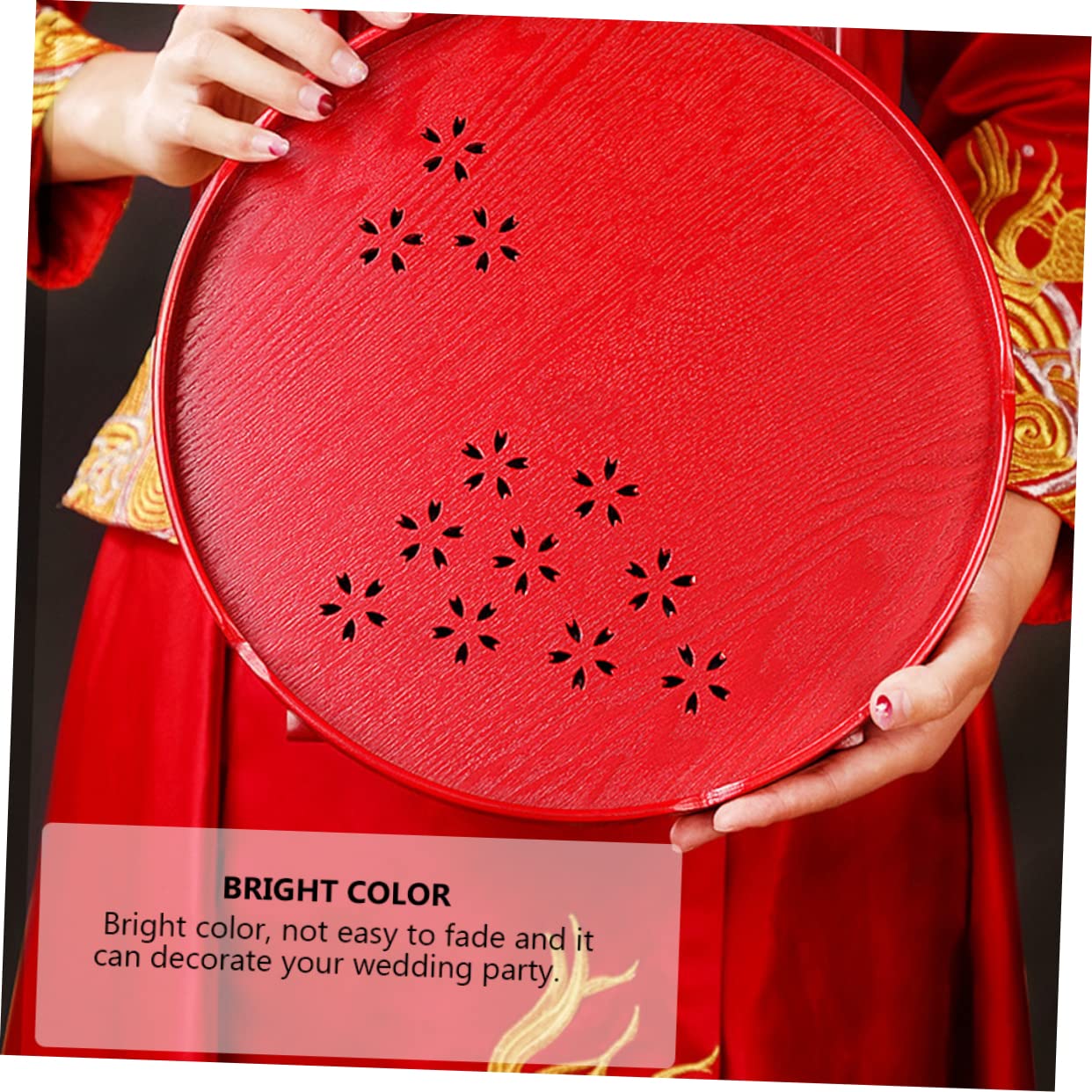 Bandeja Decorativa Redonda de Madera Roja para Juego de Té de Boda