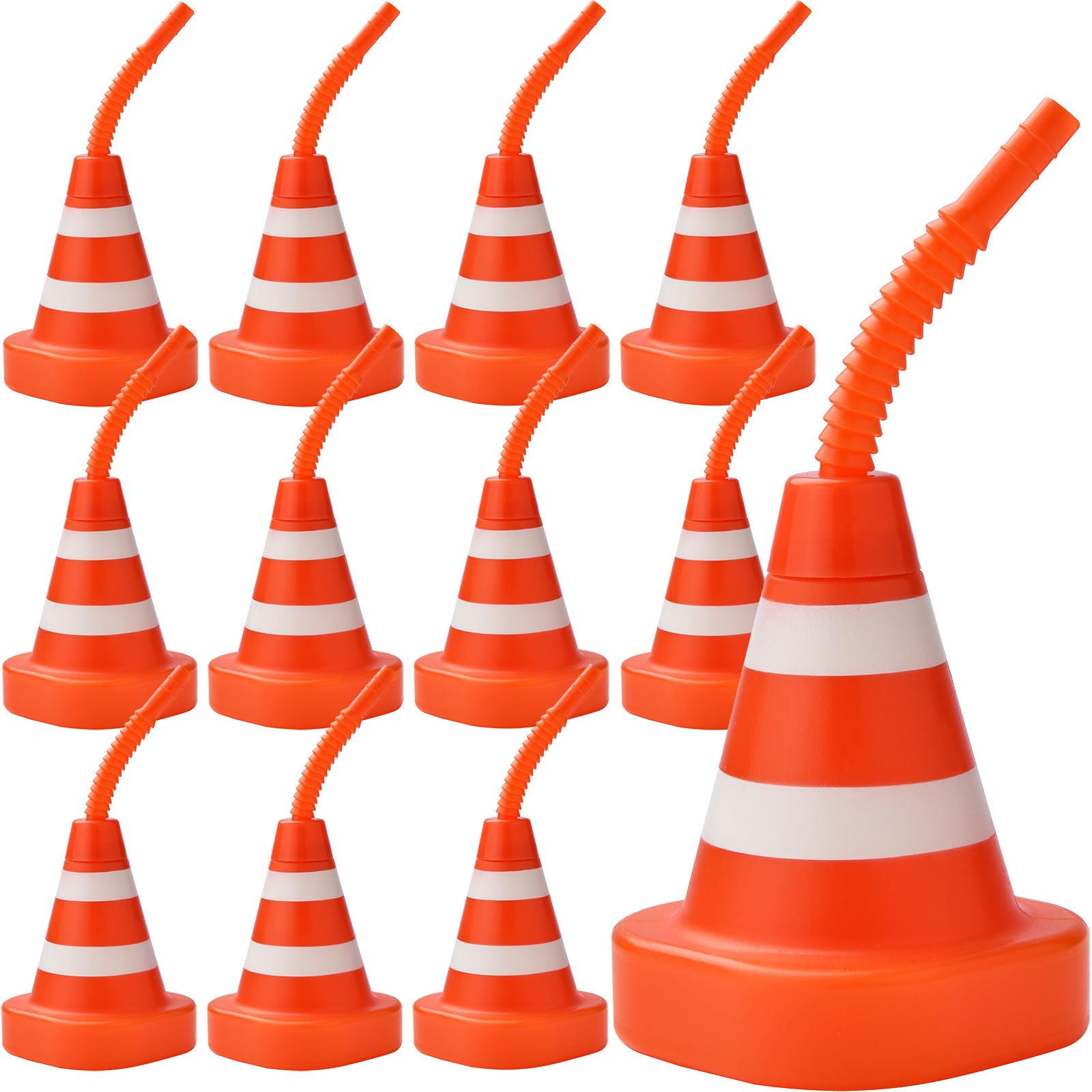 ALINK 12 Pack Construction Cone Cups with Straws, 10 oz Race Car Traffic Cones Party Favor Cups for Kids Party, Construction Traffic Theme Racing Car Hotwheels Birthday Party Supplies