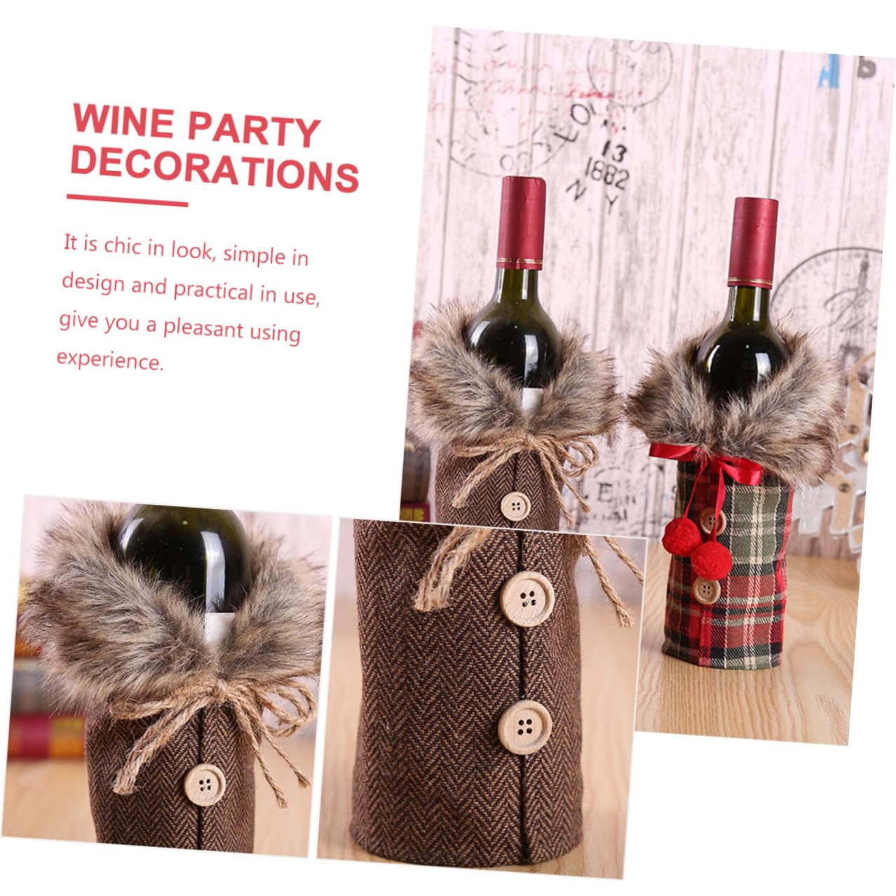 2pièces Housse de Bouteille de Vin Décorative pour Noël Étui à Bouteille de Vin Lot de Housses