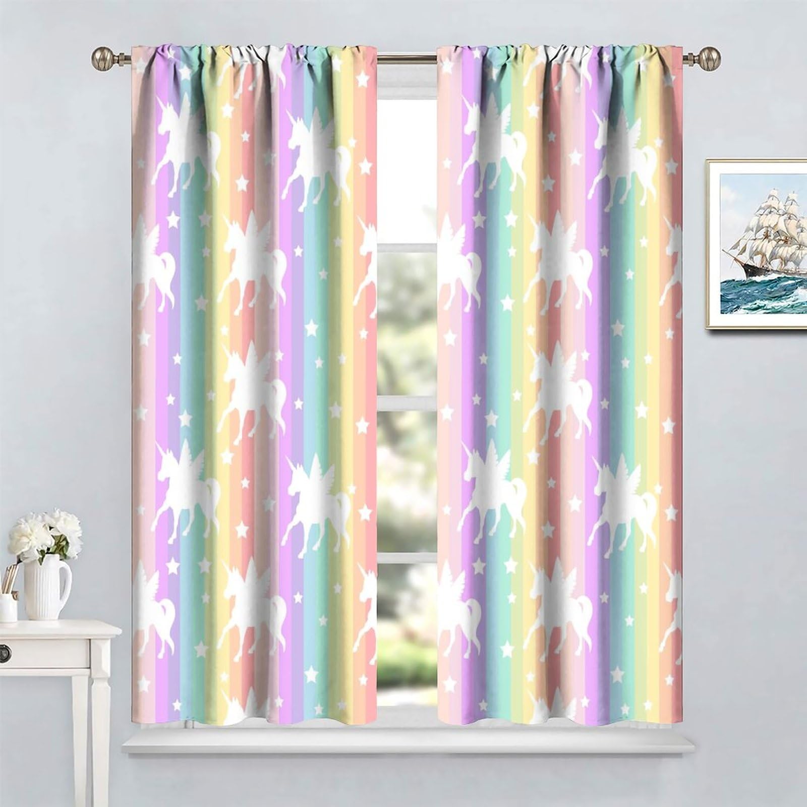 Rainbow Unicorn Blackout Curtains For Girls Bedroom 2 Panel