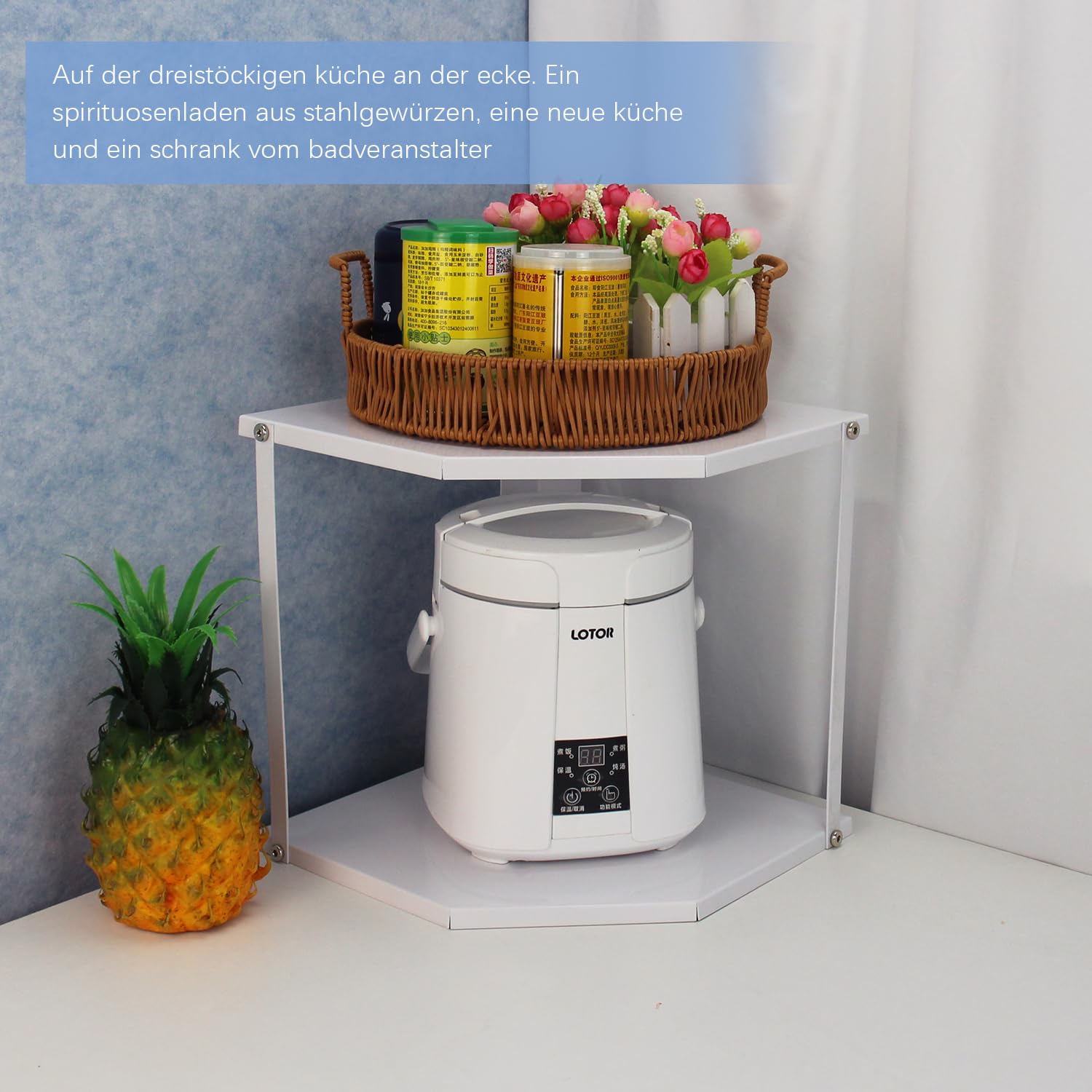 HUIJIN (2 Niveaux) Blanc Étagère d'angle de Cuisine,étagère à épices,Support De Sol Triangulaire De Salle De Bain Multicouche,Étagère de Rangement Triangulaire pour Casserole