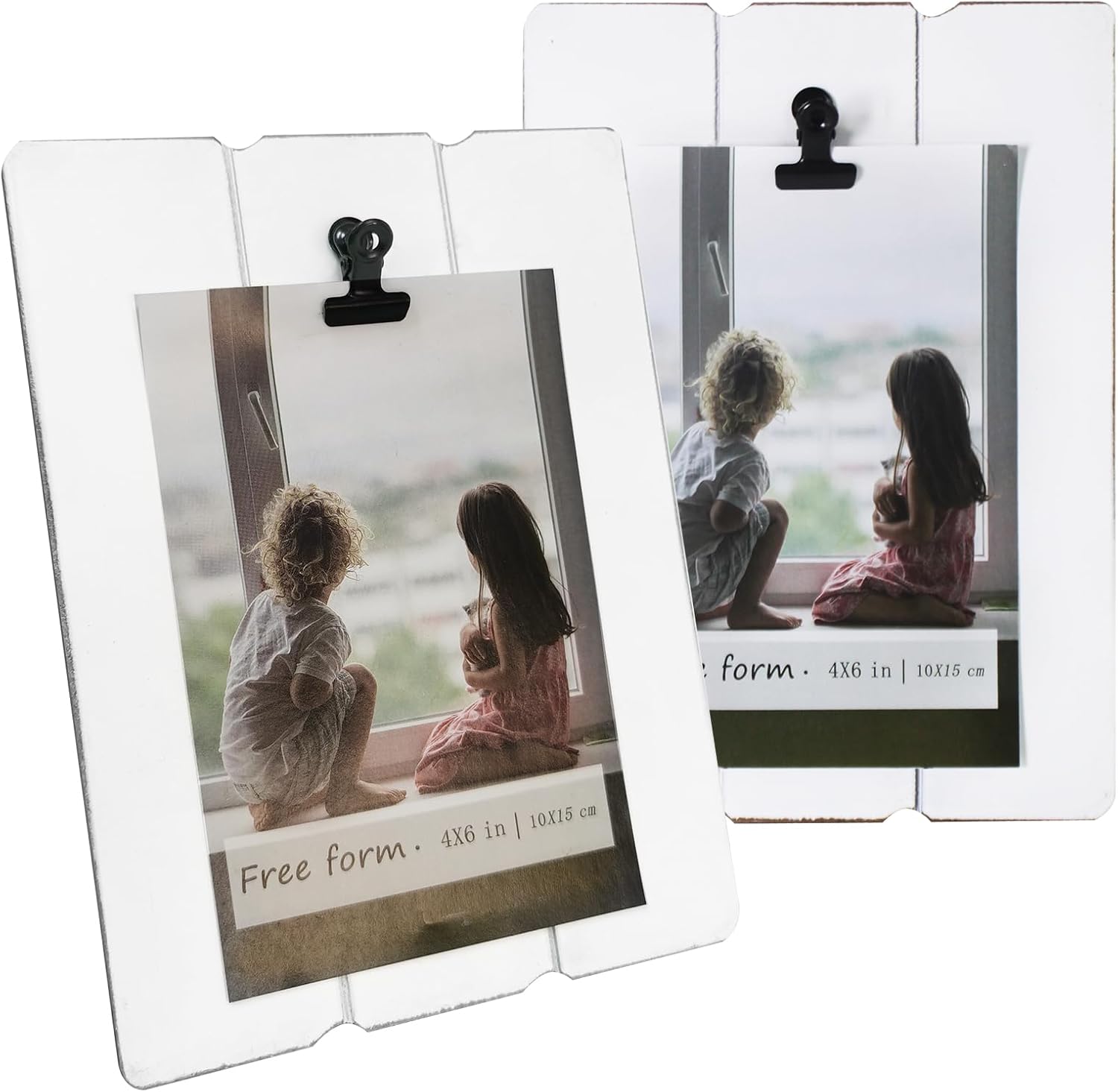 4x6 White Clip Picture Frames Set of 2, Solid Wood Frames