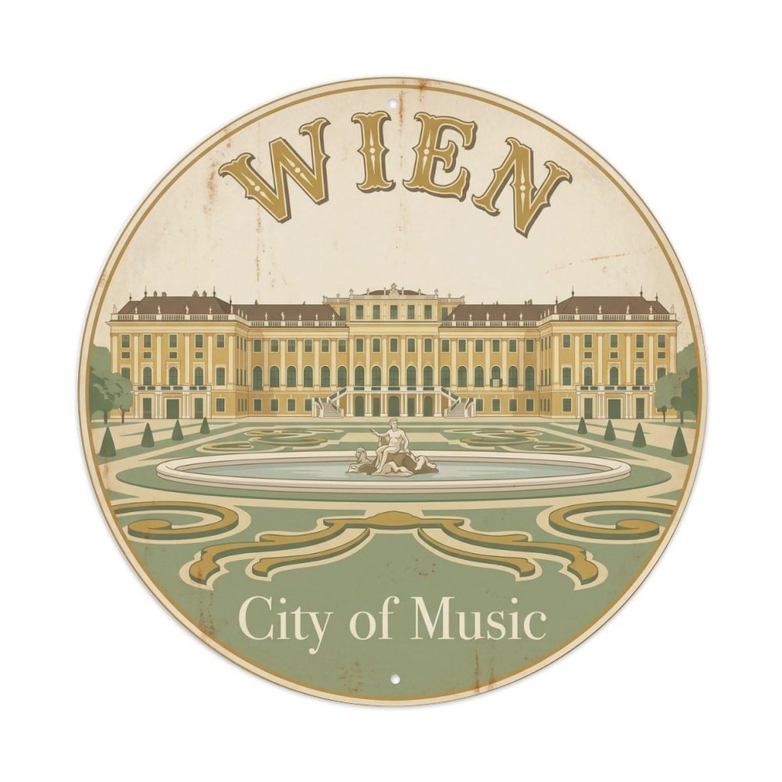 Vintage Travel Vienna Palace Imperial Metal Tin Sign Plaque Wall Decor for Cafe, Club Bar, Office, Home Garden Round Metal Poster 8x8Inch