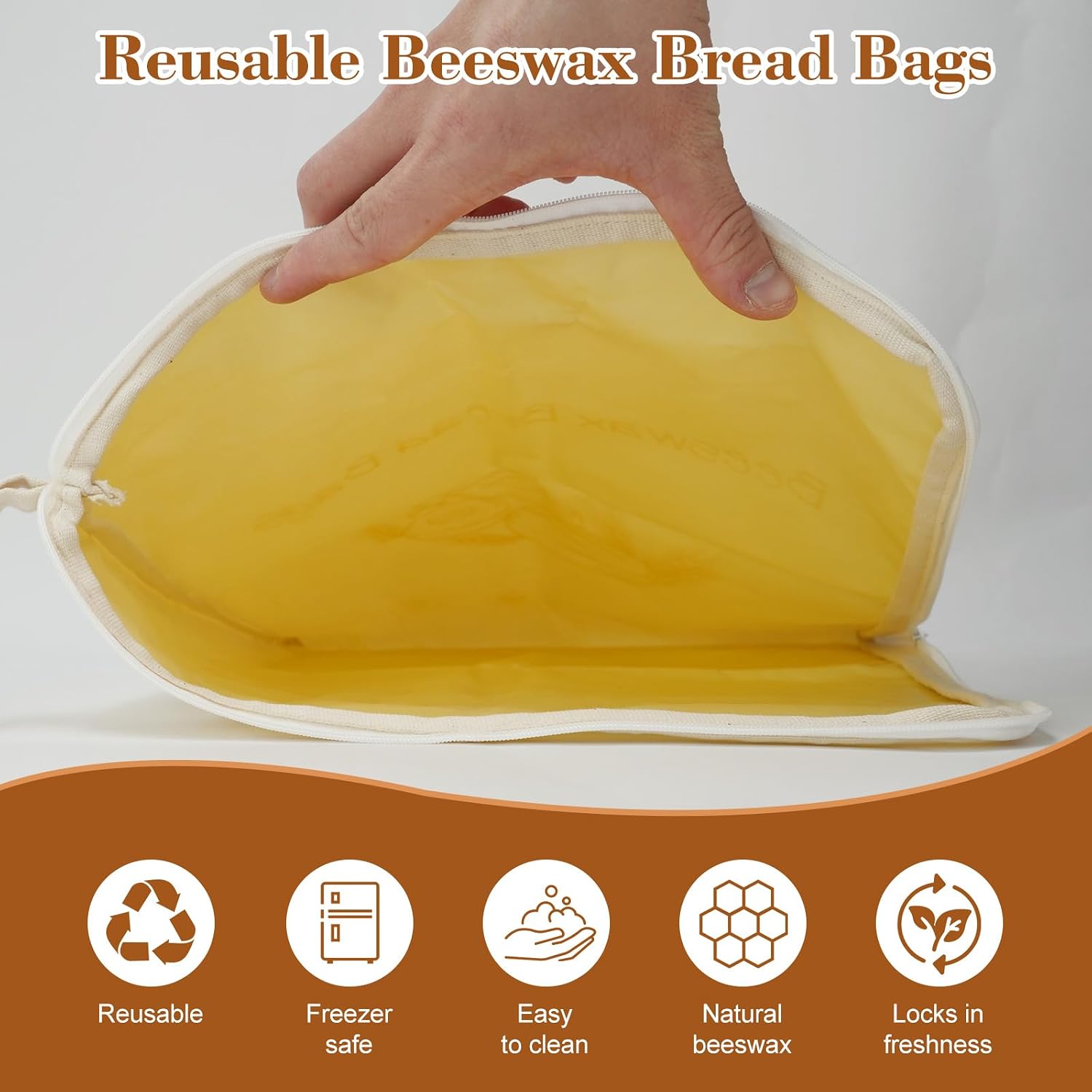 Beeswax Bread Bags, 2 Pack Reusable Bread Bags for Homemade Bread & Sourdough Storage, Organic Beeswax Linen Cotton Sourdough Bag with Zipper Seal+Baguette Bag for Home Bakers to Keep Fresh image 4