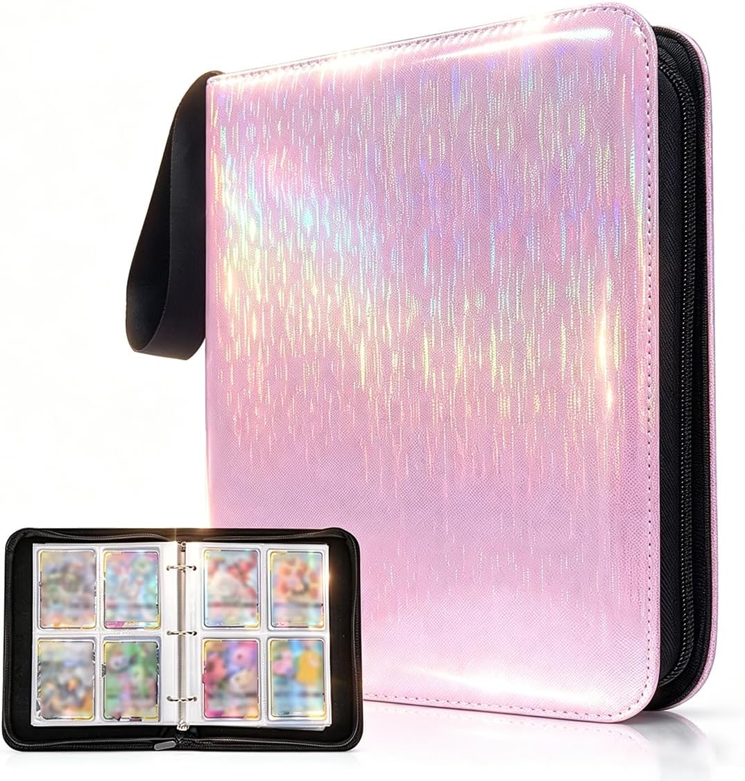 Trading Card Binder 4-Pocket Zippered with Holds 400 TCG/MTG/Pokémon Cards | Sparkly PU Card Storage Album with 50 Removable Pages for Sports Cards | Perfect Organizer Gift for Collectors