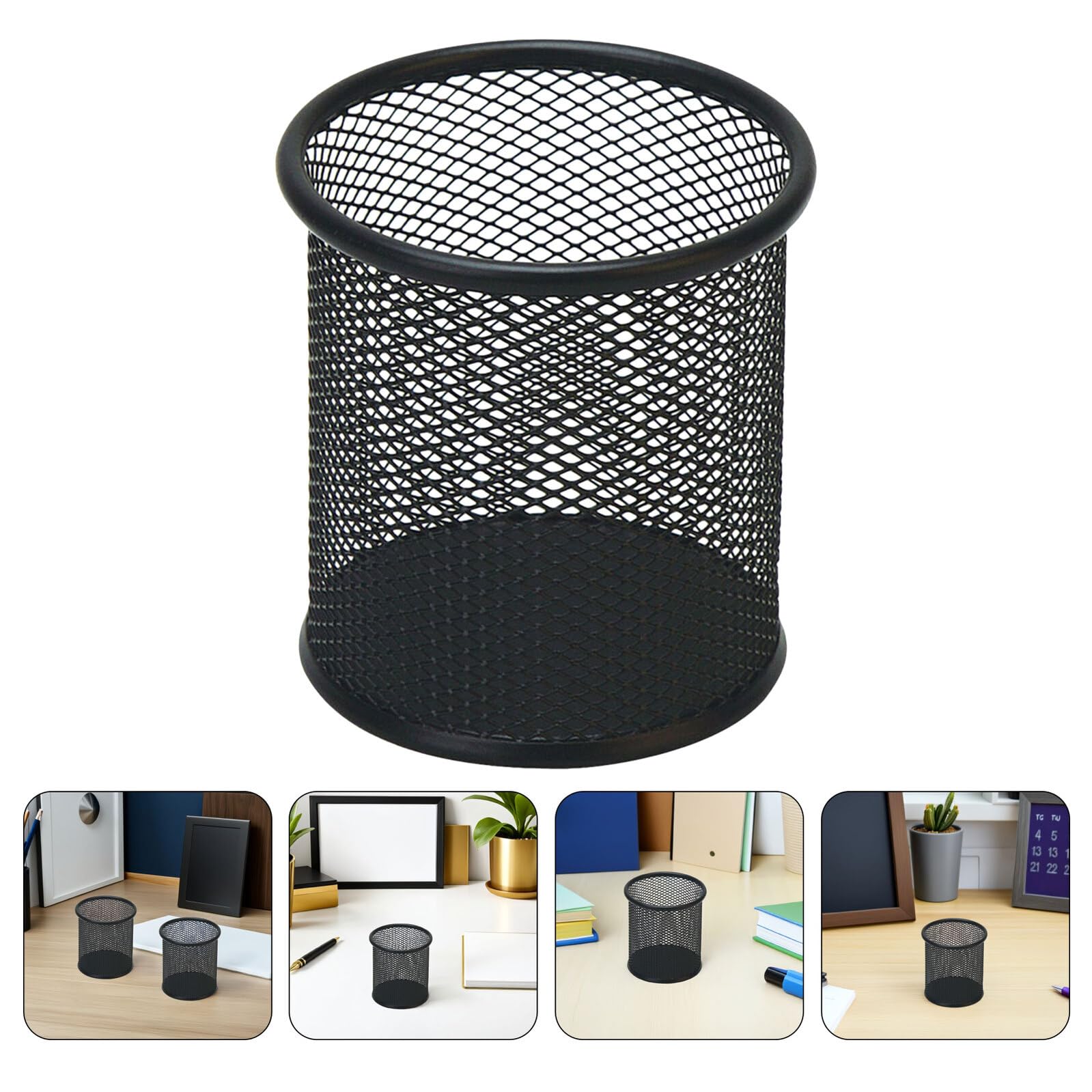 Portapenne Rotondo in Rete di Metallo Nera Set da 6 Pezzi Organizer per Scrivania e Cosmetici Contenitore Compatto Multiuso per Ufficio e Casa