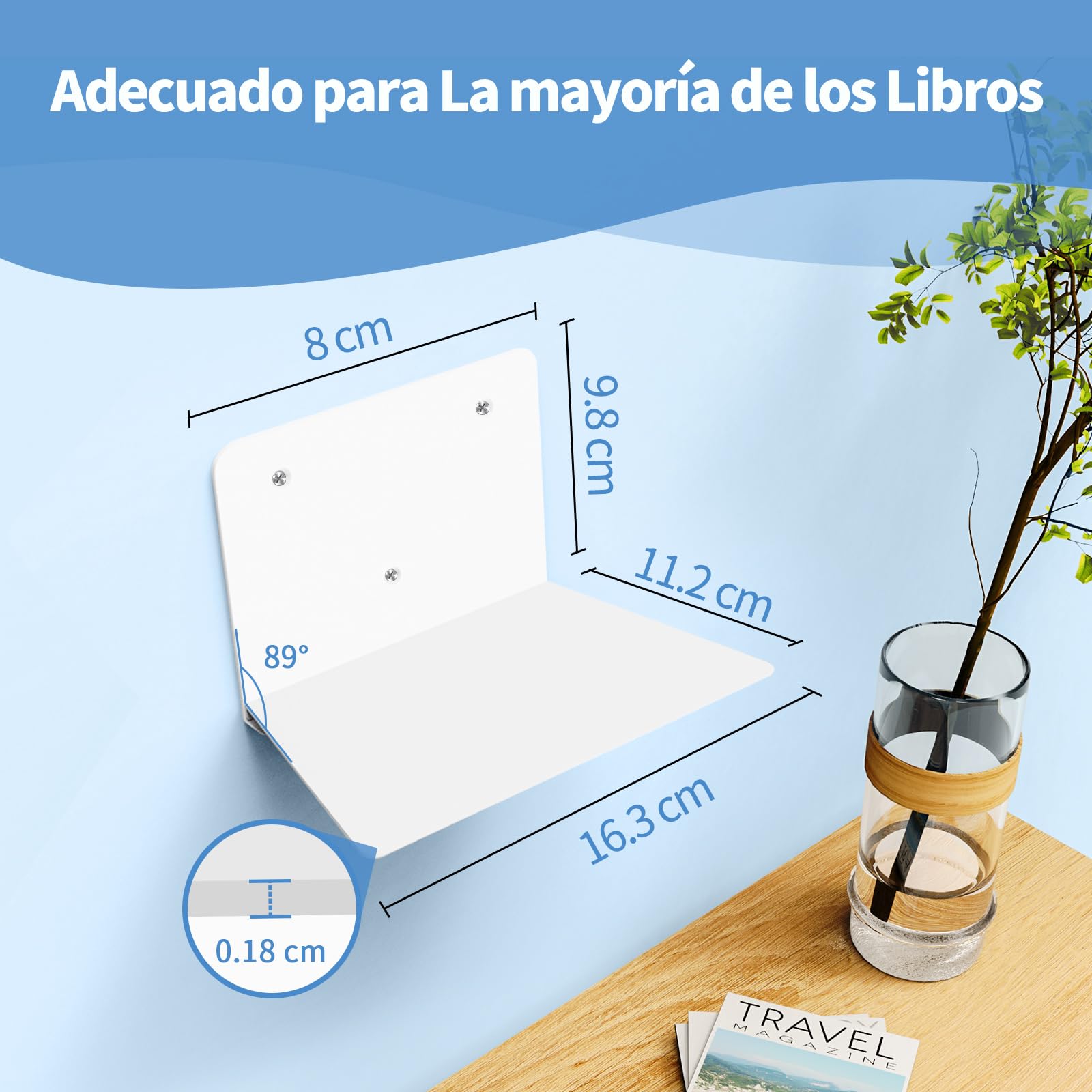 FENTEC Estantes de Libros Flotantes para Pared, Estantes de Libros Invisibles de Alta Resistencia, Estante de Libros de Metal Oculto para Decoración de Dormitorios y Oficinas, Juego de 6, Blanco