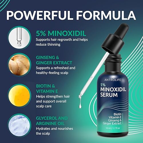 Miniatura 3 de Minoxidil para hombres 5%  Crecimiento del cabello, kit de crecimiento de barba Minoxidil 5 por ciento + vitamina E, ginseng, extracto de jengibre,