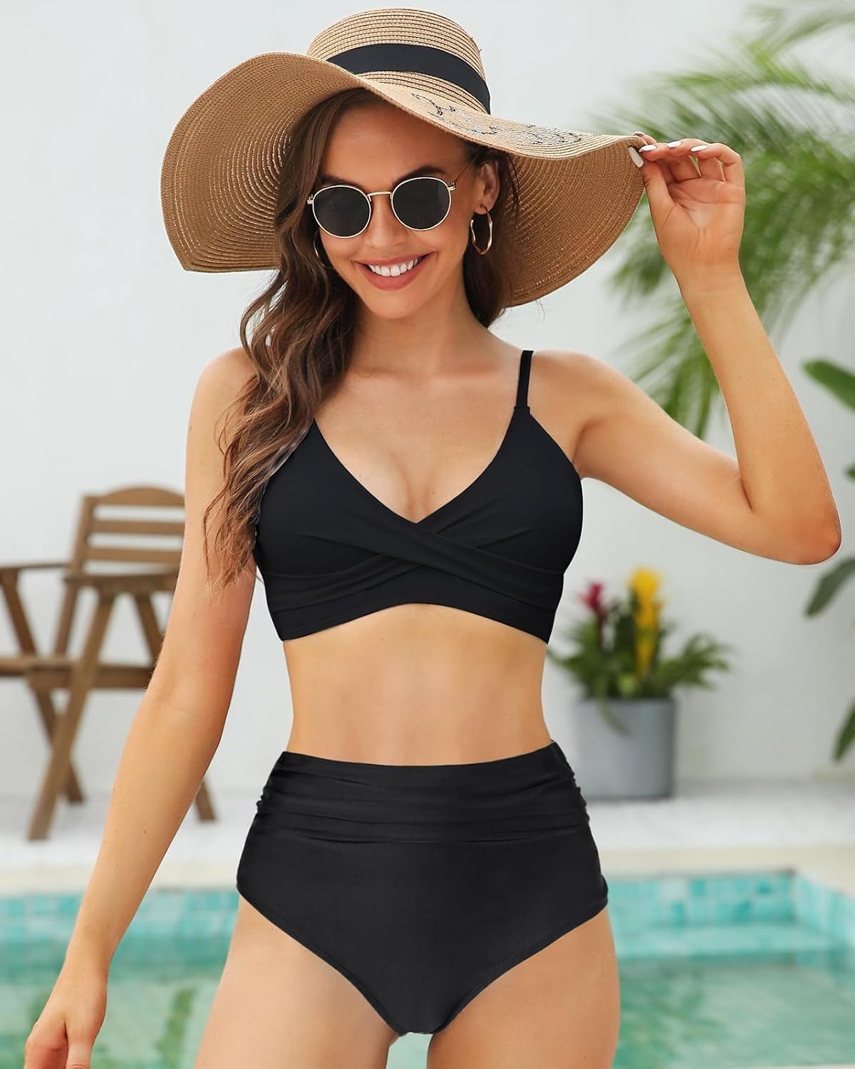 Women's High Waisted Bikini Sets Push Up Twist Front Spaghetti Straps Ruched Two Piece Swimsuit Bathing Suit - Image 2
