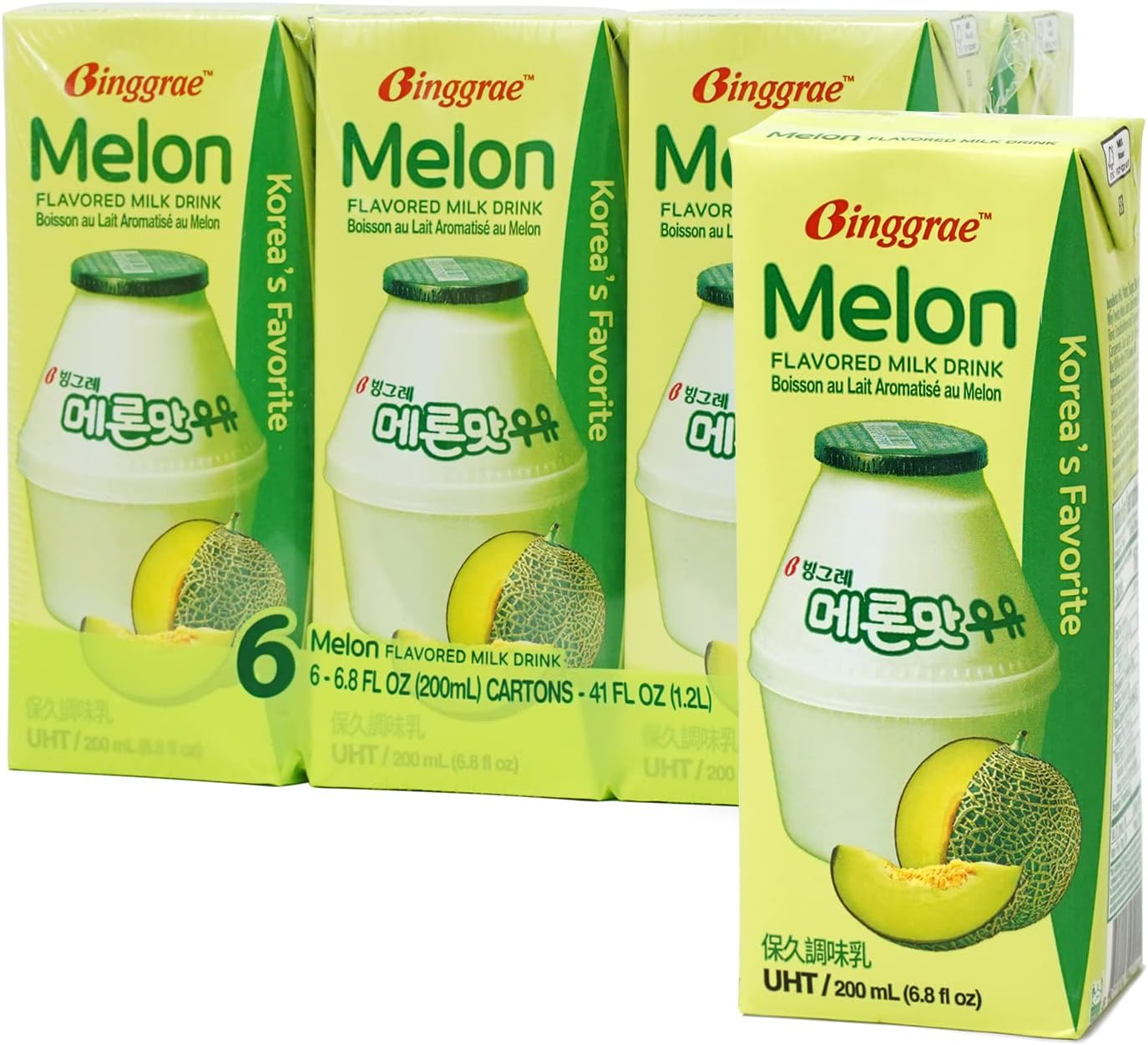 Binggrae Melon Flavored Milk - 6.8 Fl Oz (Pack of 6)