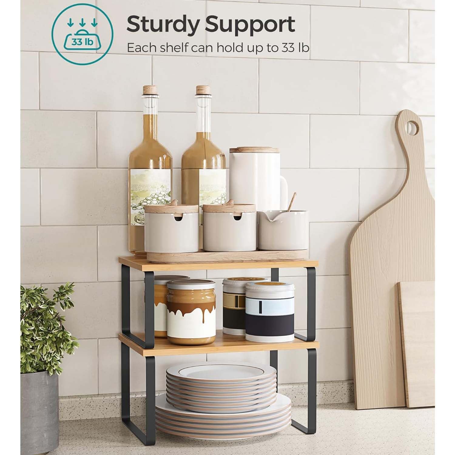 Allkartz - 2 Set Wooden Rack for Kitchen Storage – Expandable Kitchen Shelf Organizer, Counter Top Organizer Rack, Stackable Kitchen Wooden Rack Shelf, Metal & Wood Cabinet Organizer - Image 5 thumbnail