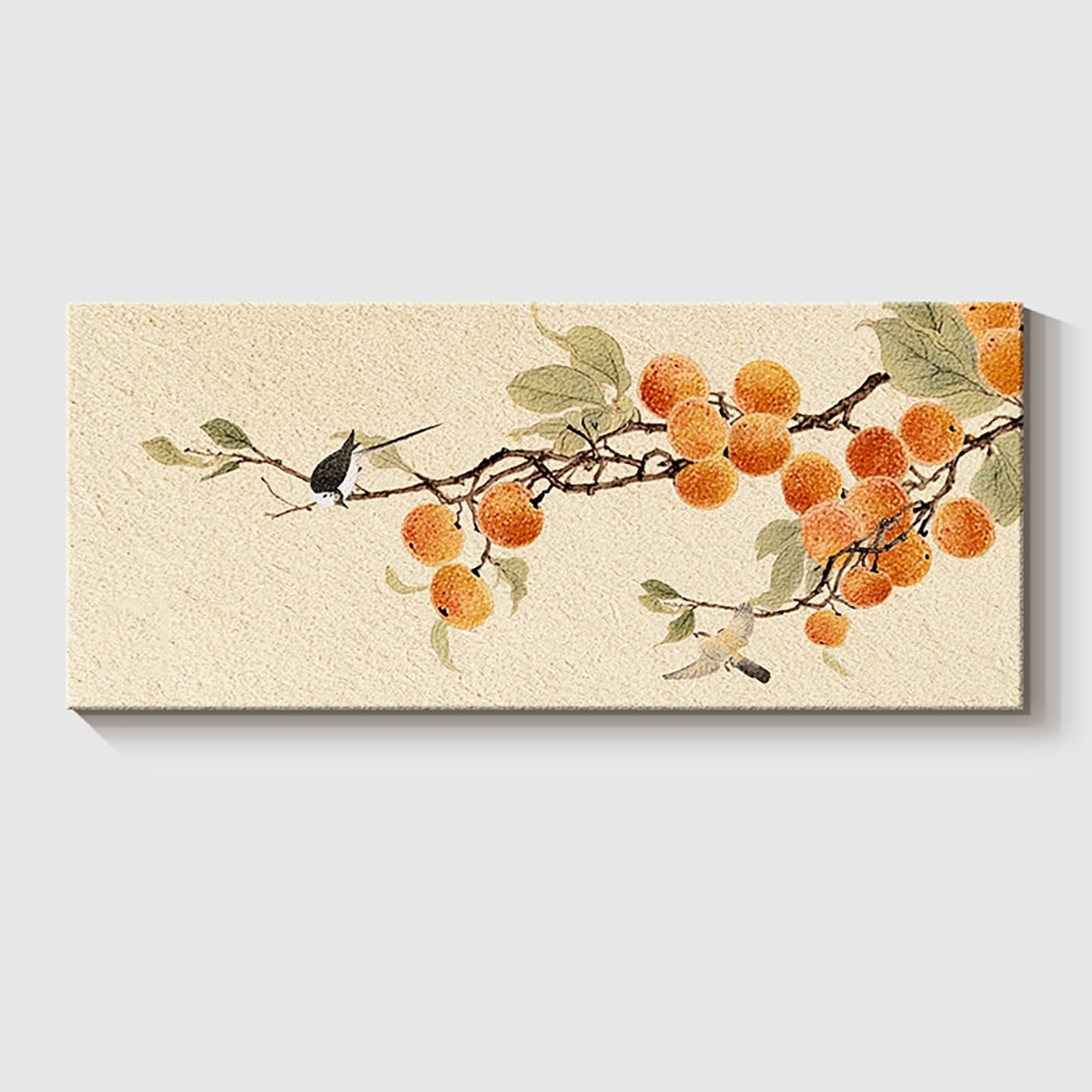 ZCQMSCWW 3D Frameless Sandstone Texture Wall Art, Persimmon & Cat Relief Sculpture, Minimalist Hanging Decor for Living Room Sofa Backdrop(B,150 * 60cm/59.0 * 23.6in)