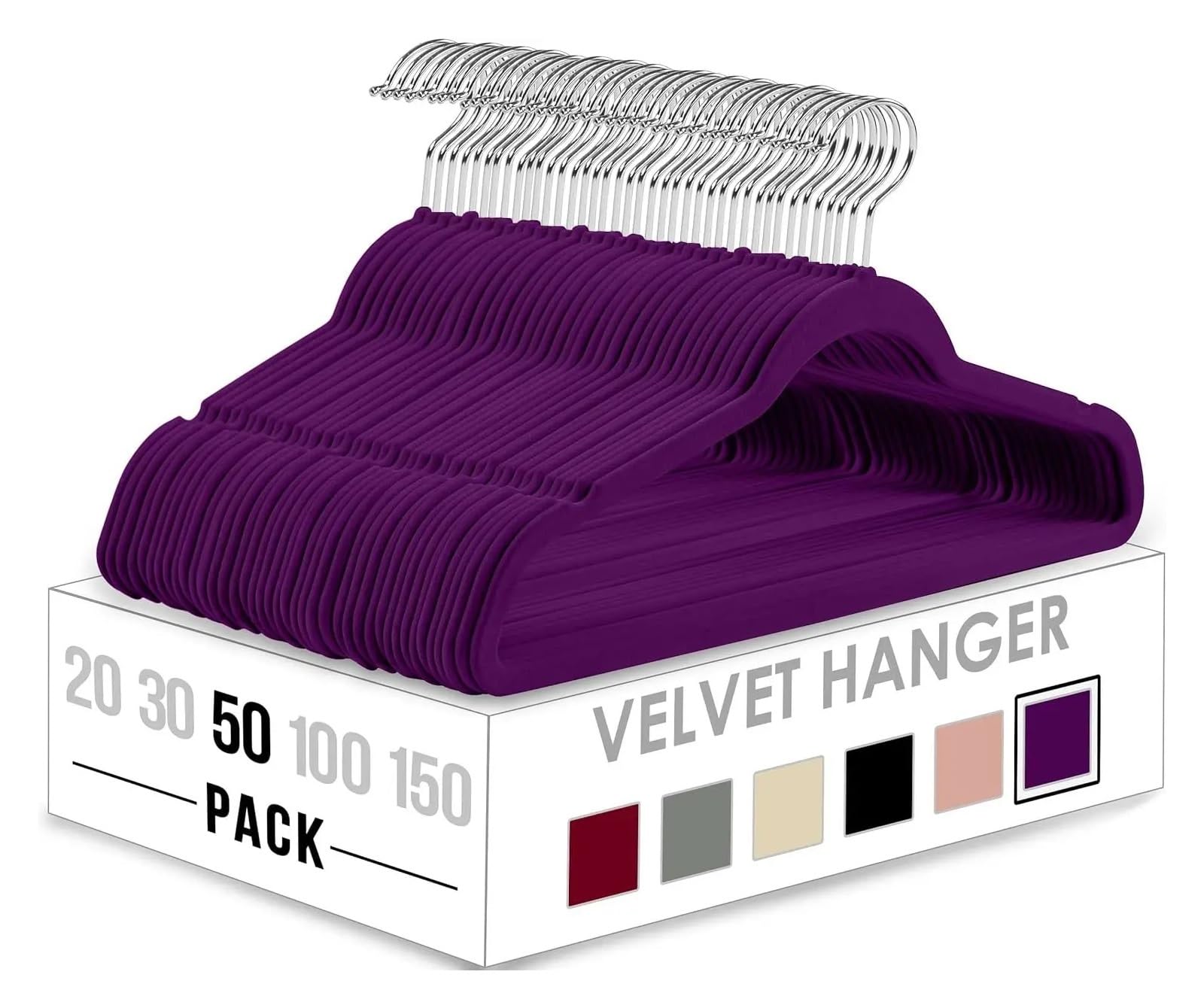 KFGISD, 50pcs Multiple Colors Flocking Multi-function Anti-slip Plastic Hanger Black Velvet Thickened Magic ，Hangers(Purple)