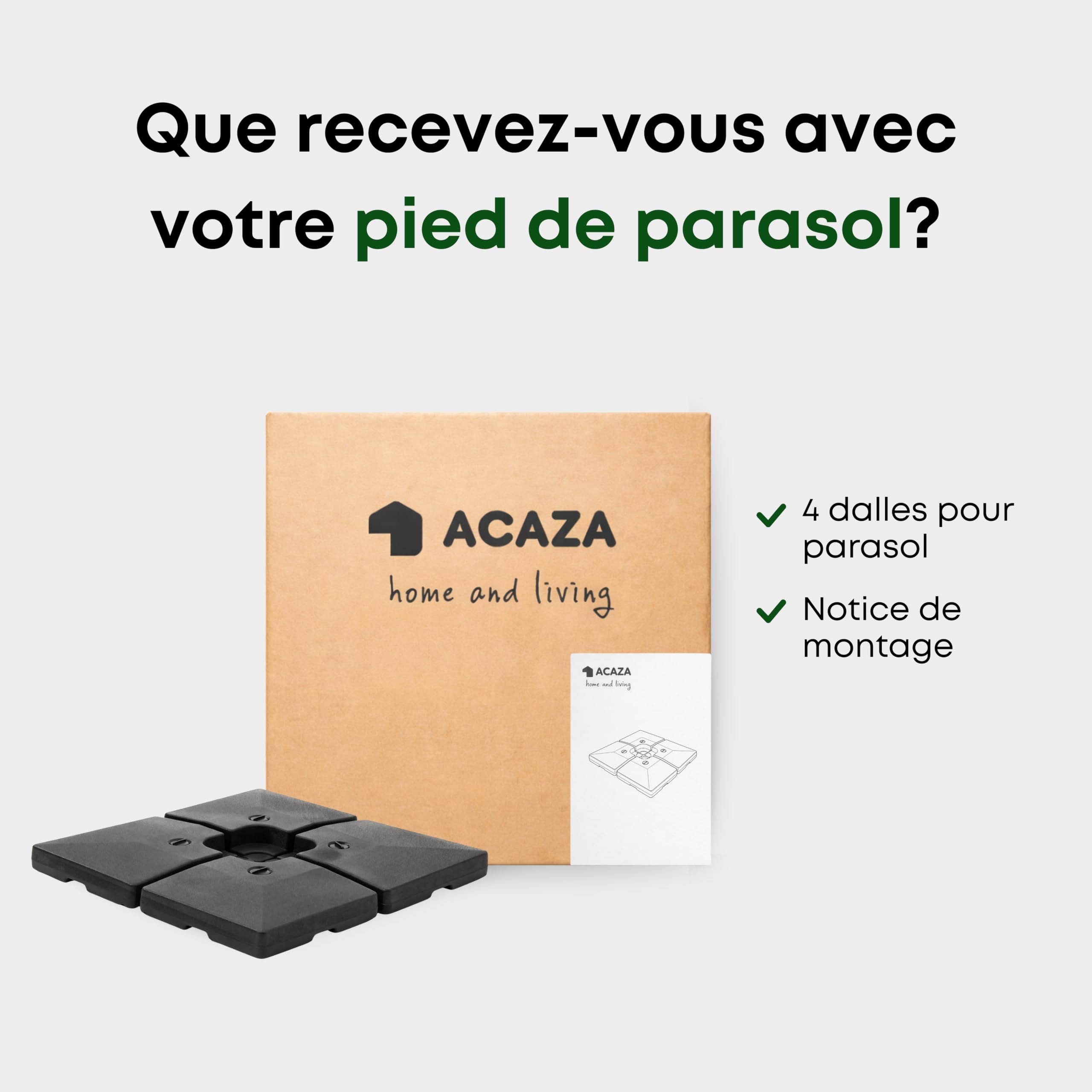 ACAZA Set de 4 Dalles Parasol, lestage à Remplir avec de l'Eau, jusqu'à 118kg, Noires en Plastique, Base pour pied de Parasol, à Pied en Croix