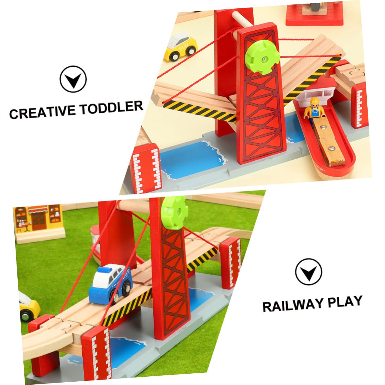 Selbstgemacht Spielzeug mit Zugbrücke, Rot, Kunststoff Holz, 1 Satz | Eisenbahnbrücke für Holz Zugbahnen, Leicht Aufzubauen, Kreatives Modellspielzeug für Kinder und Kleinkinder