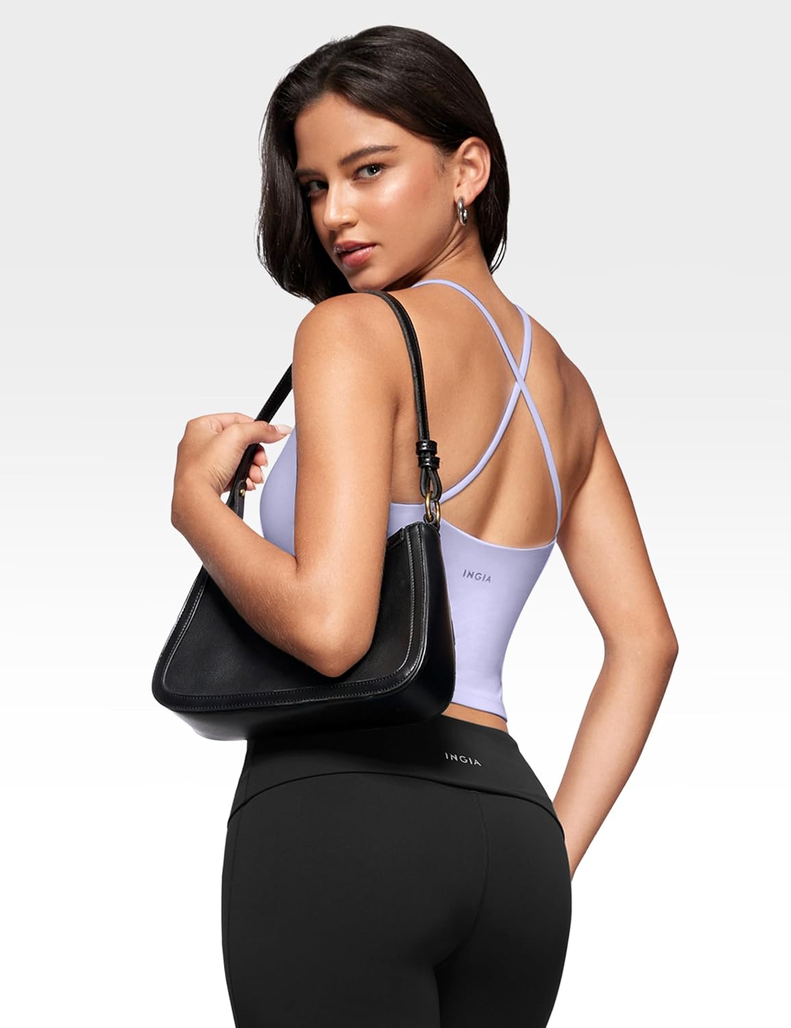INGIA Womens Low Scoop Neck Tank Tops Built in Bra U Back Workout Tanks Spaghetti Criss Cross Strap Sleeveless Cropped Top