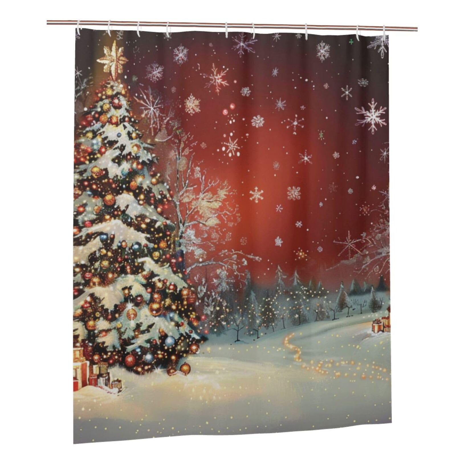 BWWHCCTI Christmas Printed Shower Curtain With 12 Plastic Hooks Opaque Quick Drying Waterproof Shower Curtains Sets For Bathroom 152x183 Cm