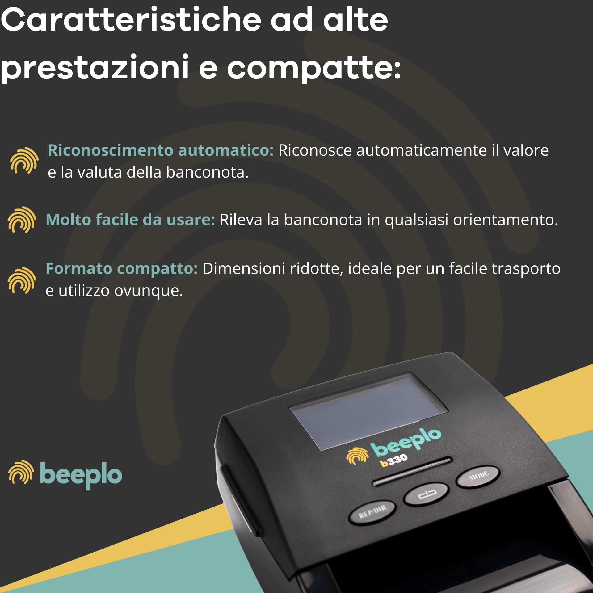 b330 Rivelatore di Banconote False Con Batteria | Detezione 100% Affidabile, Verifica Simultanea di 5 Valute EUR, GBP, CHF, NOK, SEK, Garanzia 4 Anni