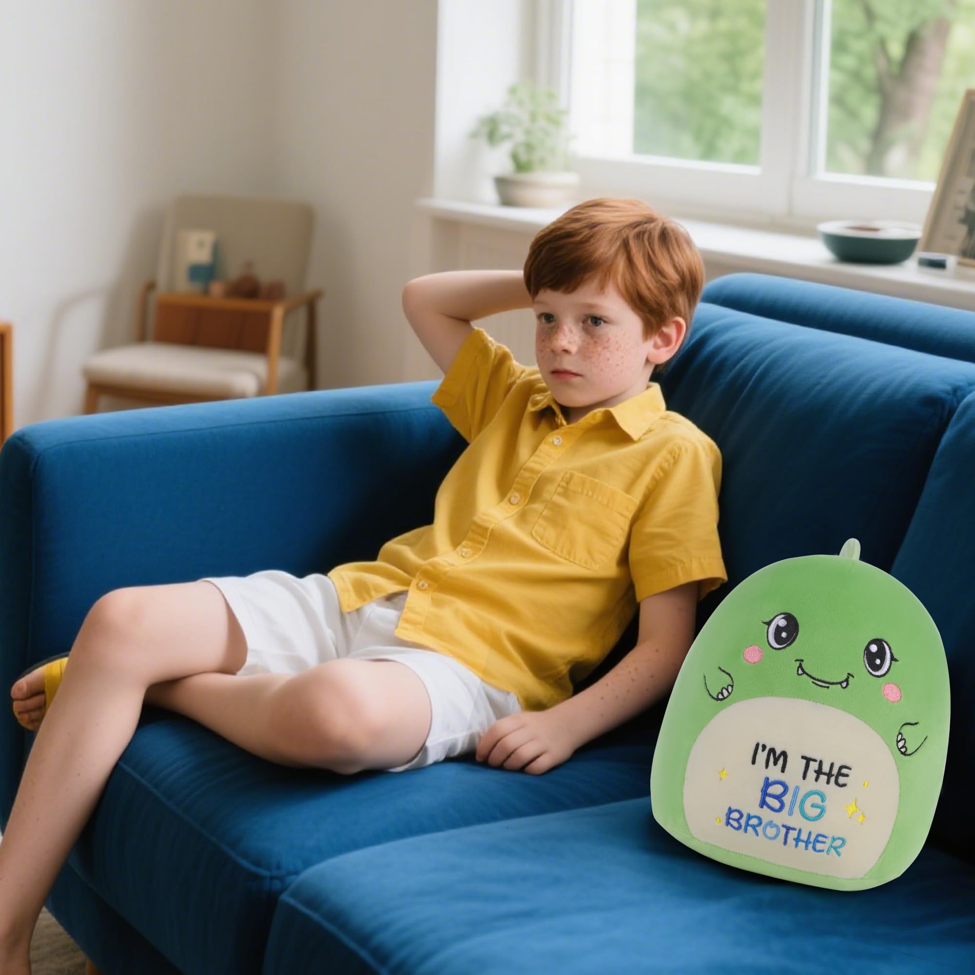 Big Brother Dinosaur Stuffed Animals: 9-Inch Cute Green Dinosaur Plush Toys, I’m The Big Brother Plushie Pillows, New Sibling Gifts for Boys Baby Shower Present
