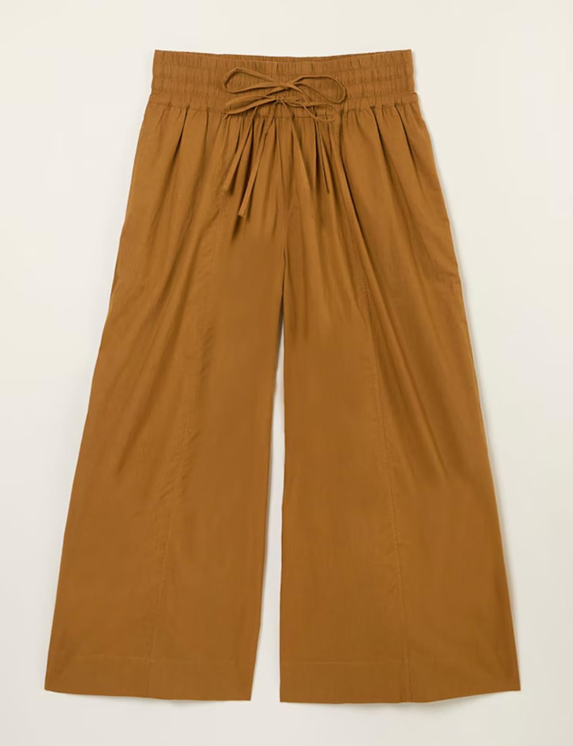 Yeokou Women Casual Wide Leg Pants Summer Cotton High Rise Elastic Waist Cropped Capris Trousers with Pockets(Brown-Large) - Image 6