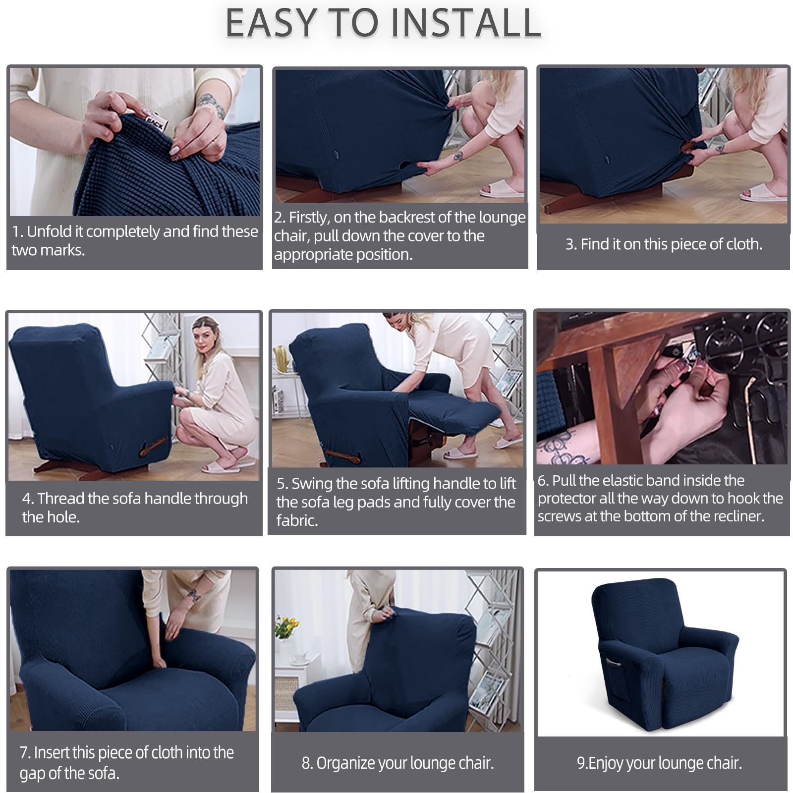 KEKUOU Housse de canapé inclinable 1 pièce – Housse de canapé Extensible – Protection de Meubles avec élastique en Bas – pour Enfants, Animaux domestiques – Tissu Jacquard à Petits Carreaux