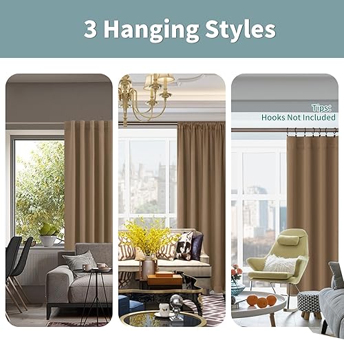 Miniatura 3 de BGment Cortinas opacas 100% con aislamiento térmico para oscurecer la habitación, 63 pulgadas de largo con forro, bolsillo para barra y pestaña